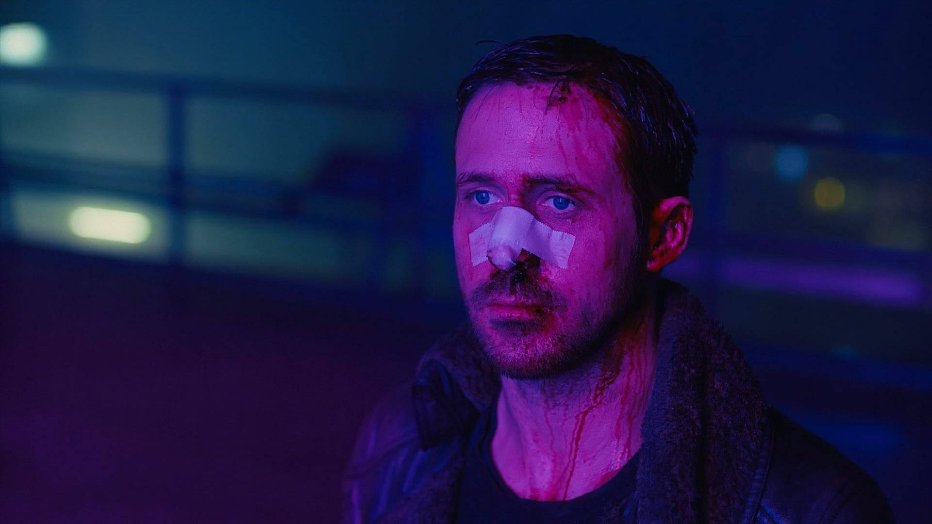 Ryan Gosling, neon purple, neon blue, Full HD Desktop Wallpaper