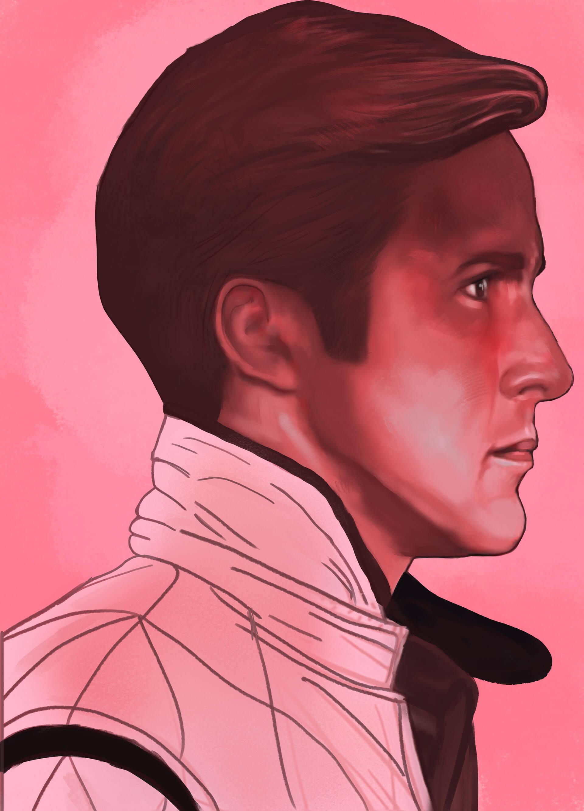 Ryan Gosling, side profile, stylized illustration, 2K Phone Wallpaper