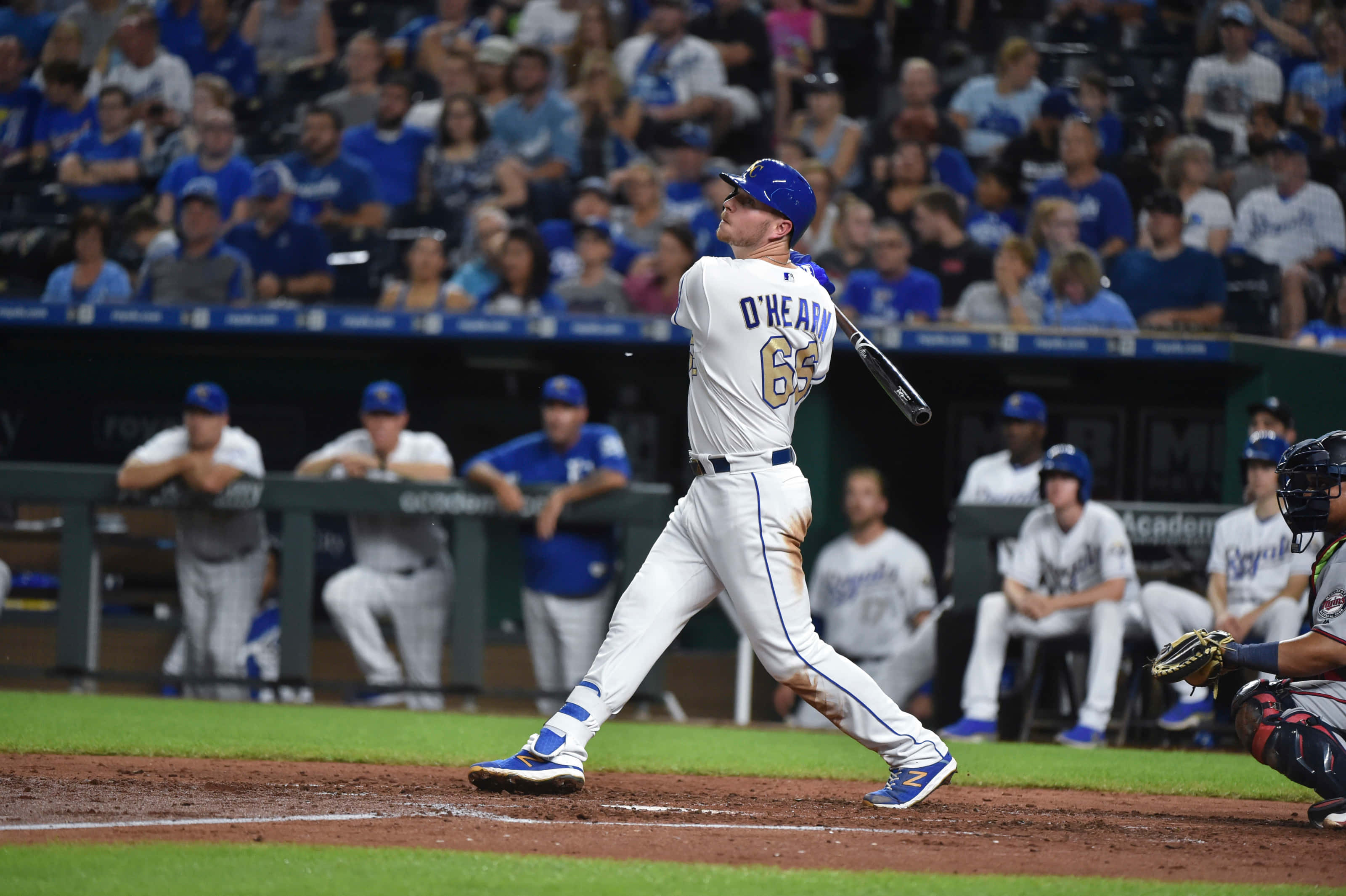 Ryan O'Hearn, baseball player, white uniform with blue accents, 2K Desktop Wallpaper