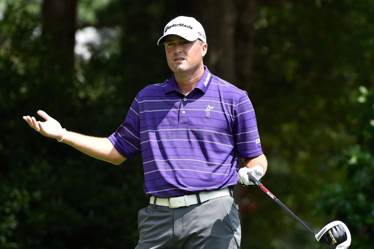 Ryan Palmer, purple striped shirt, mid-swing, SD Desktop Wallpaper