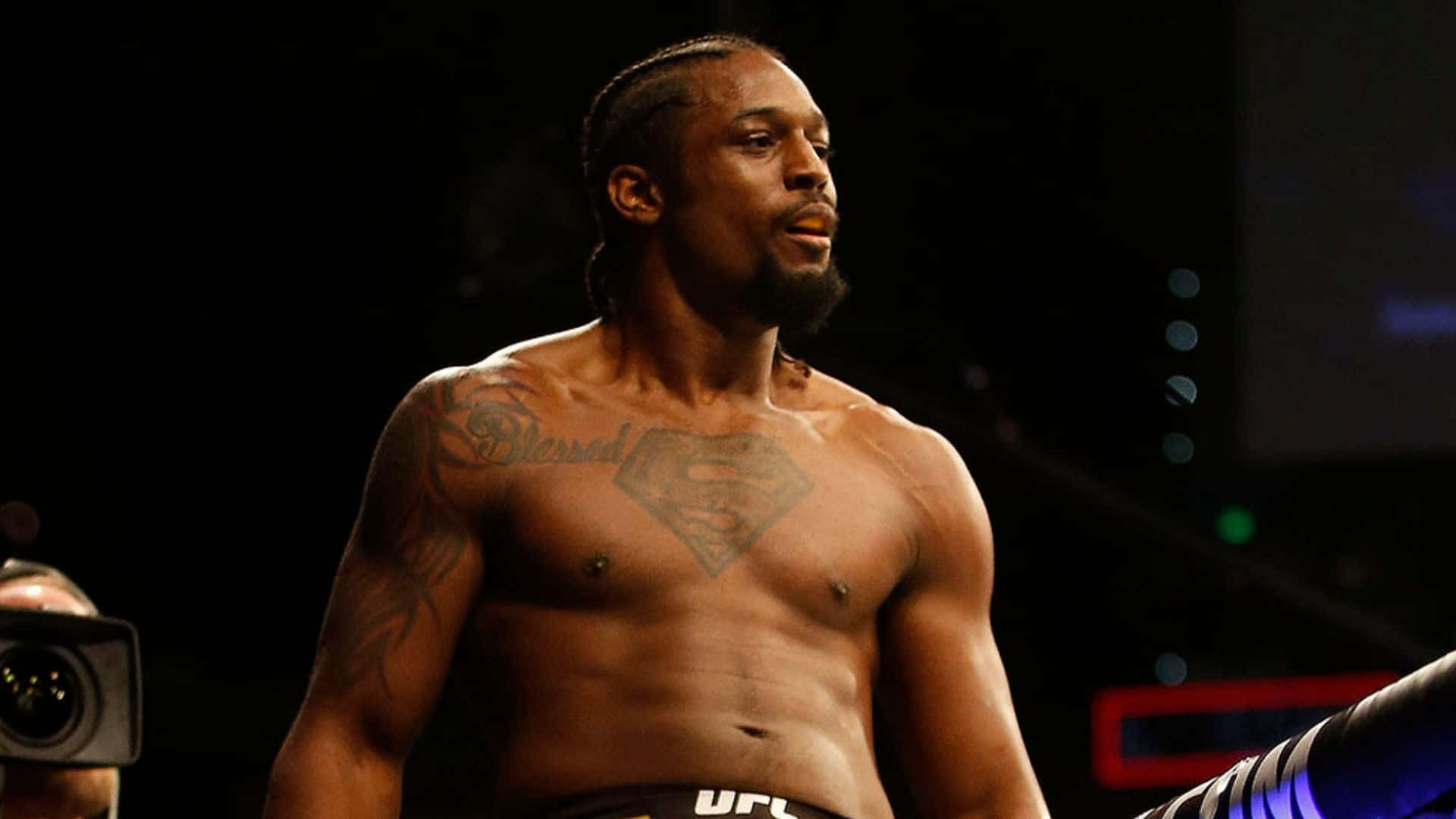 Ryan Spann, Superman tattoo, dimly lit arena, Full HD Desktop Wallpaper