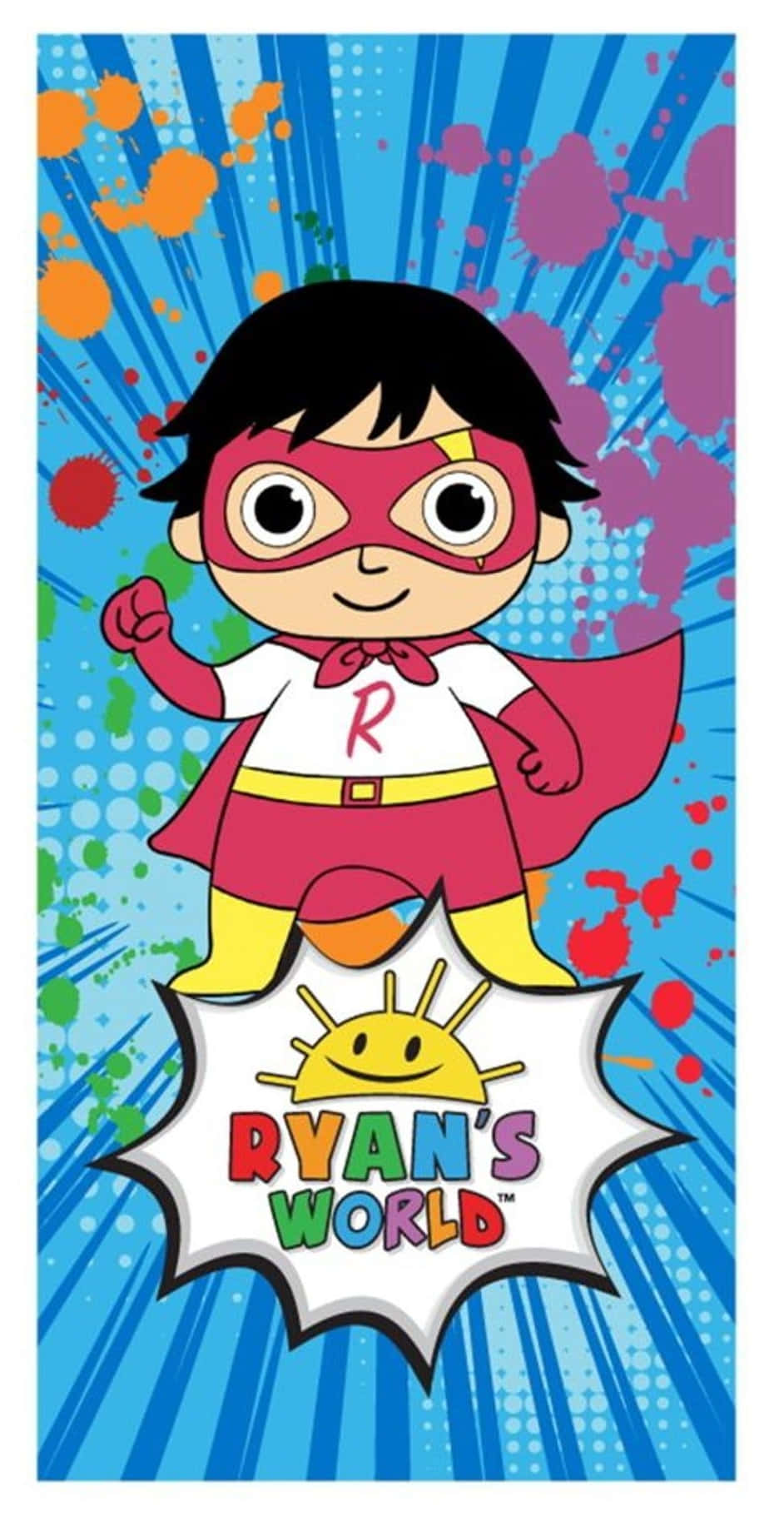 Ryans World, red and yellow costume, smiling sun logo, HD Phone Wallpaper