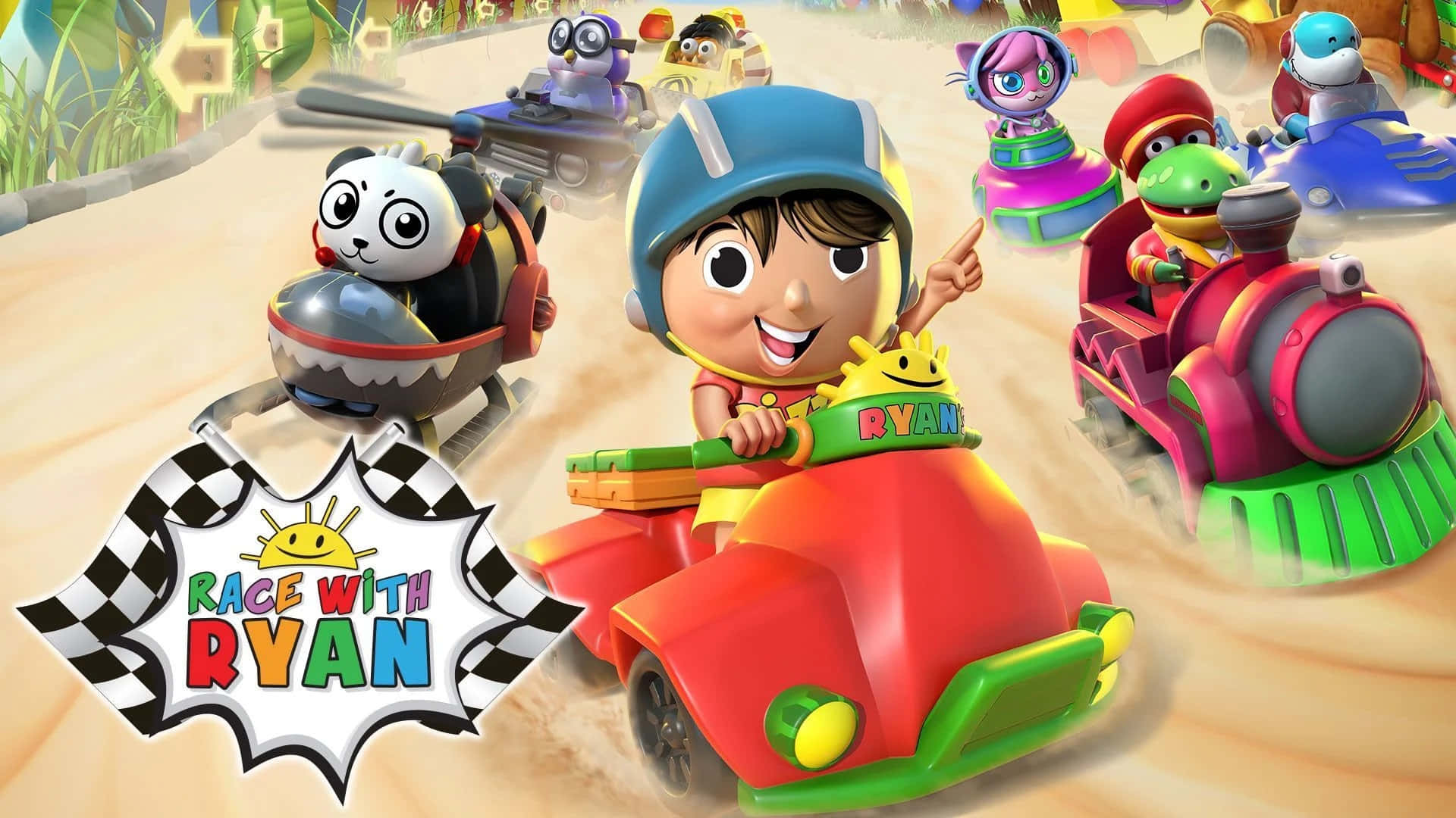 Ryans World, cartoon boy, red car, Full HD Desktop Wallpaper