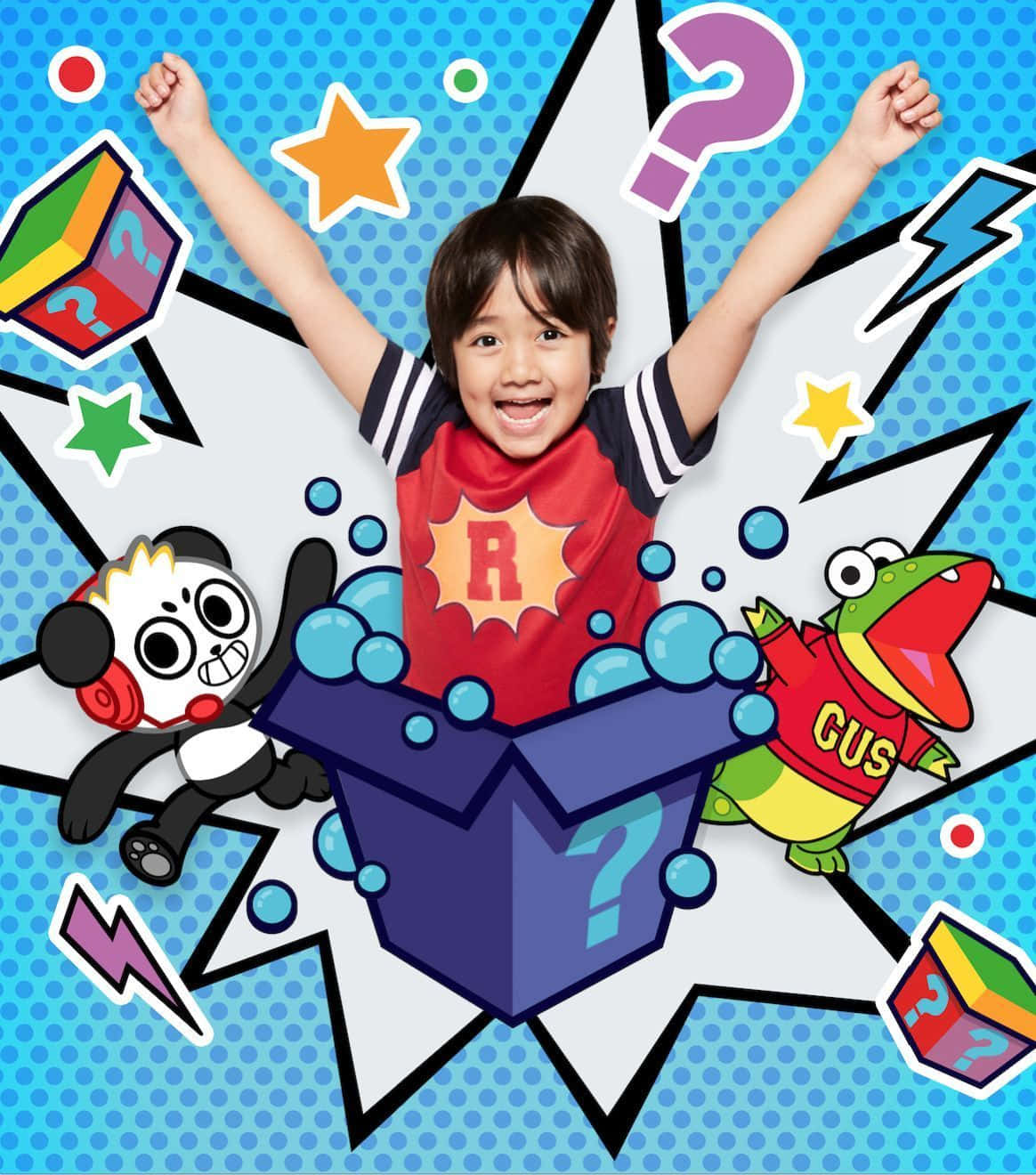 Ryans World, blue mystery box, cartoon characters, HD Phone Wallpaper