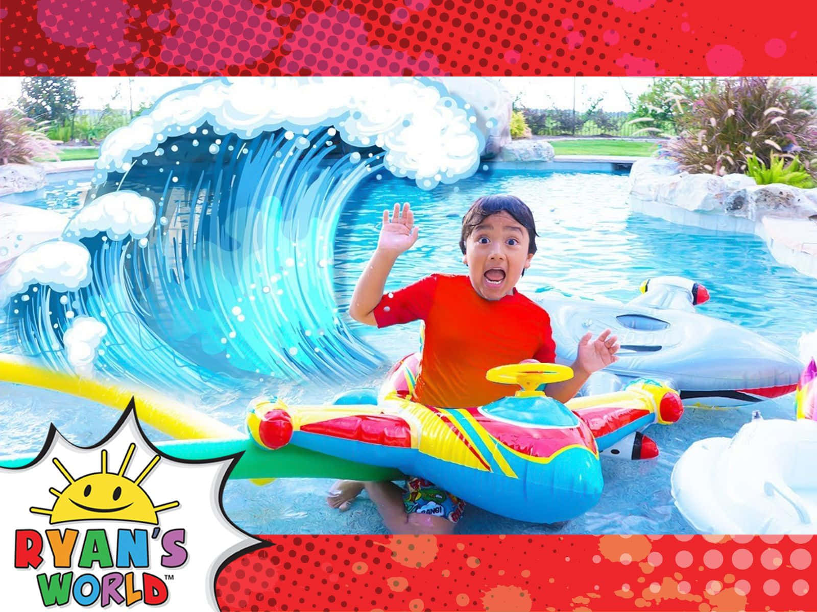 Ryans World, red shirt, colorful inflatable airplane, HD Desktop Wallpaper