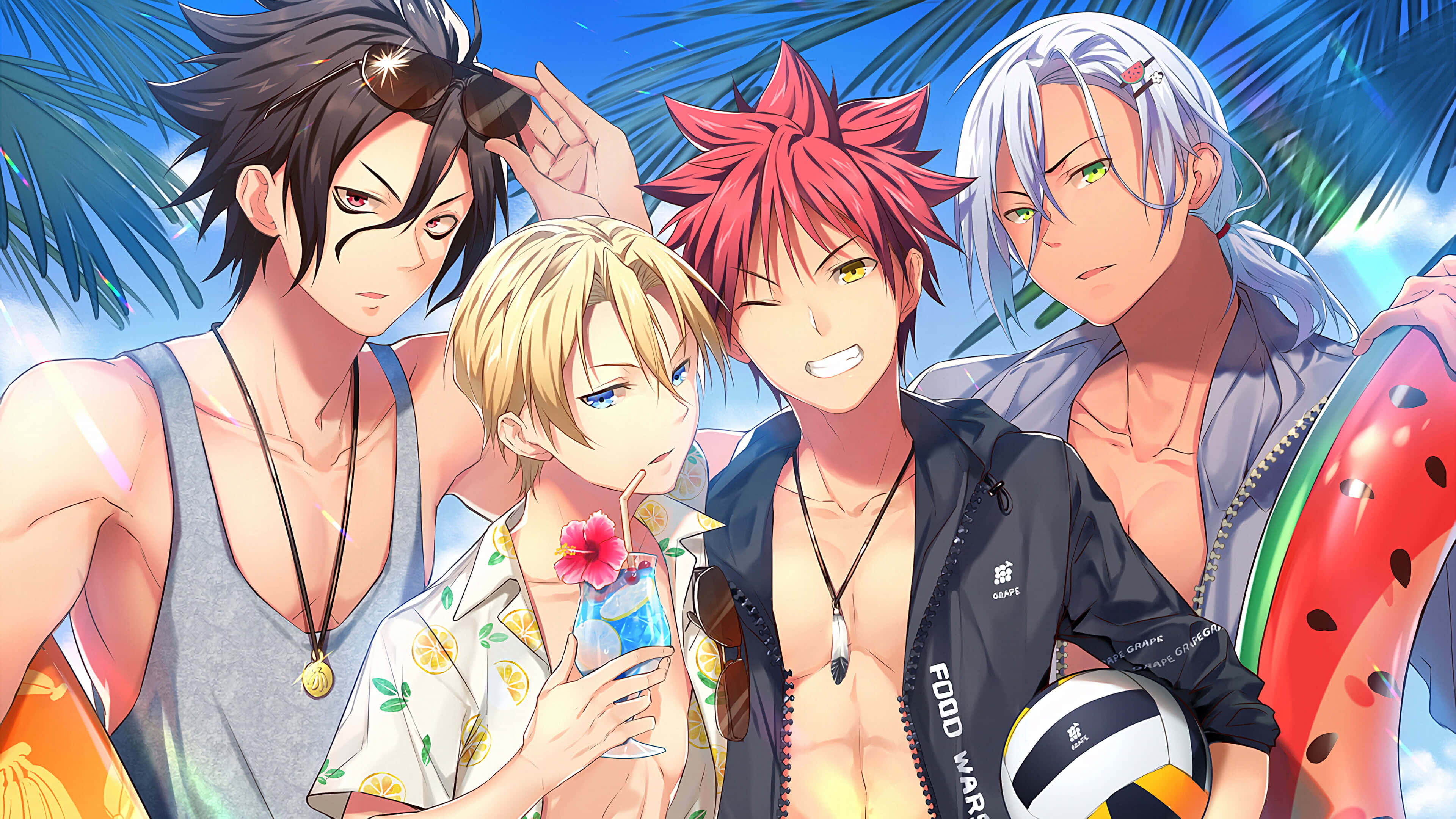 Ryo Kurokiba, summer attire, palm trees, 4K Desktop Wallpaper
