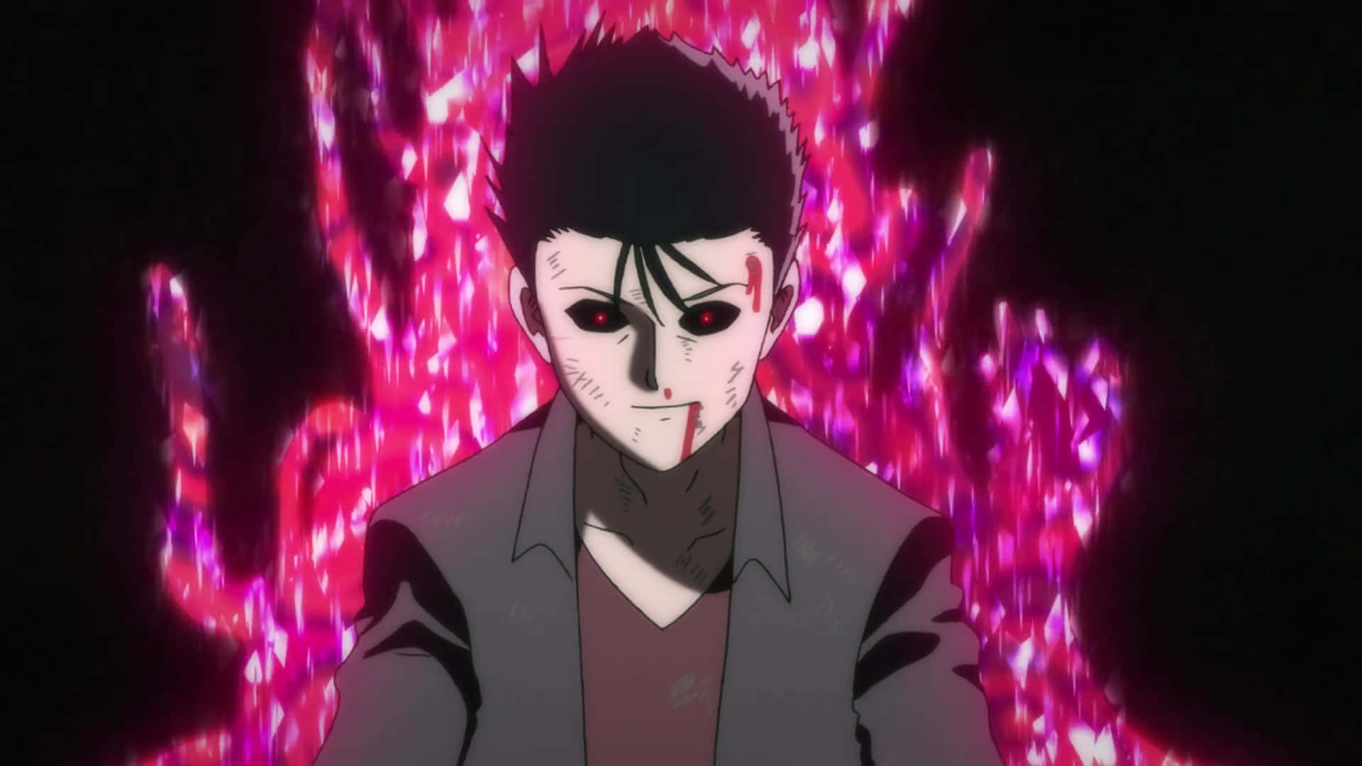 Ryo Shimazaki, red eyes, blood streaks, Full HD Desktop Wallpaper