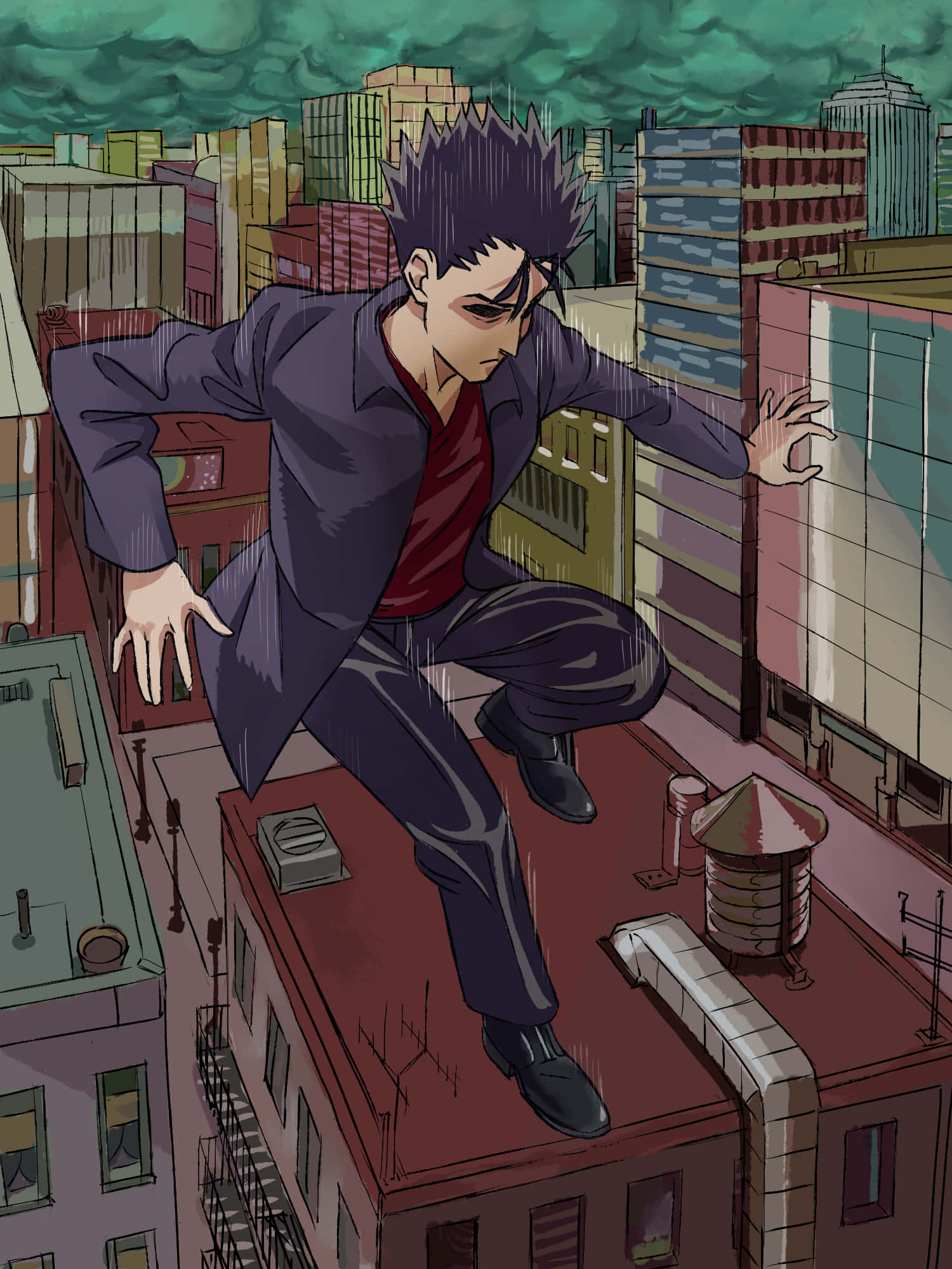 Ryo Shimazaki, spiky-haired anime man, dark suit, Full HD Phone Wallpaper