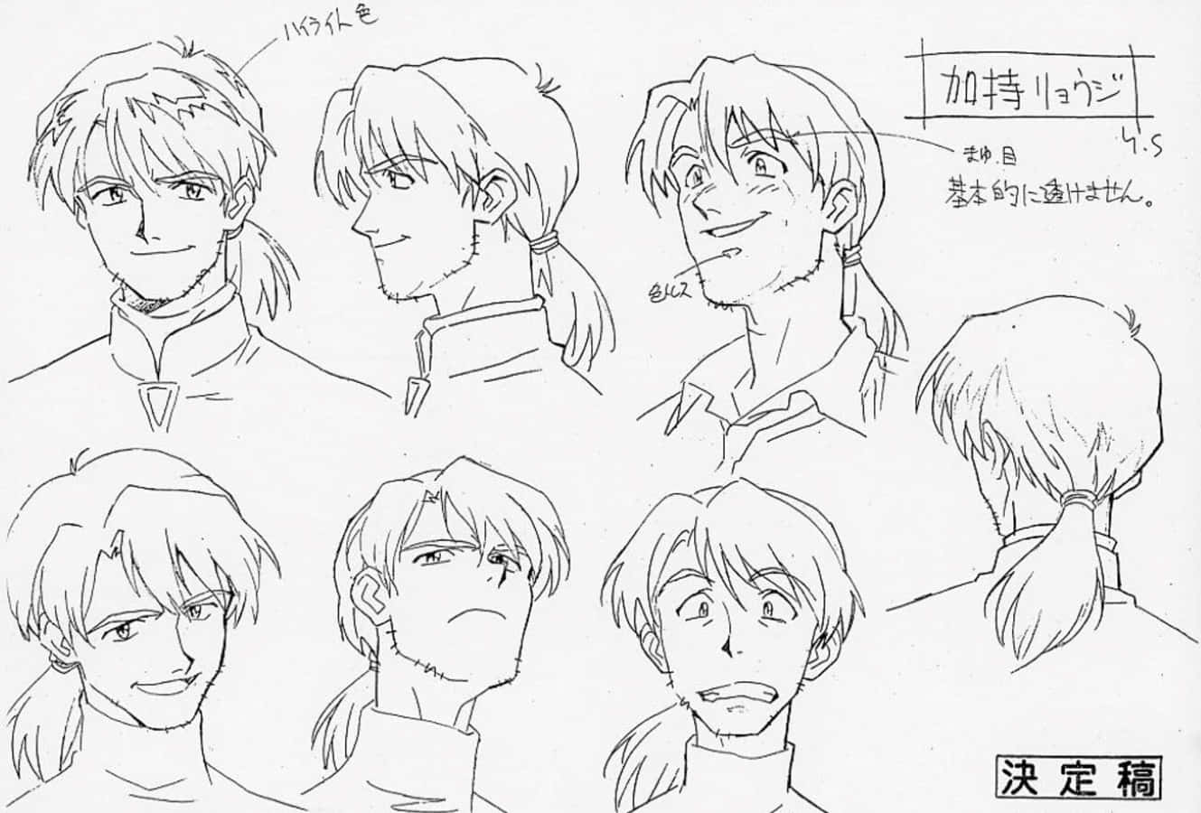 Ryoji Kaji, ponytail, pencil sketches, HD Desktop Wallpaper