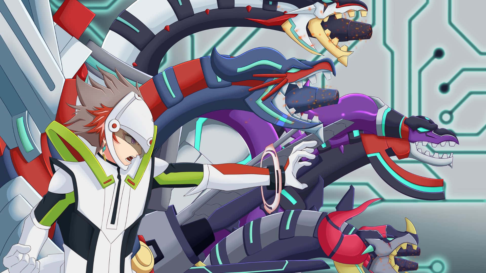 Ryoken Kogami, white suit, mechanical dragon-like creatures, Full HD Desktop Wallpaper