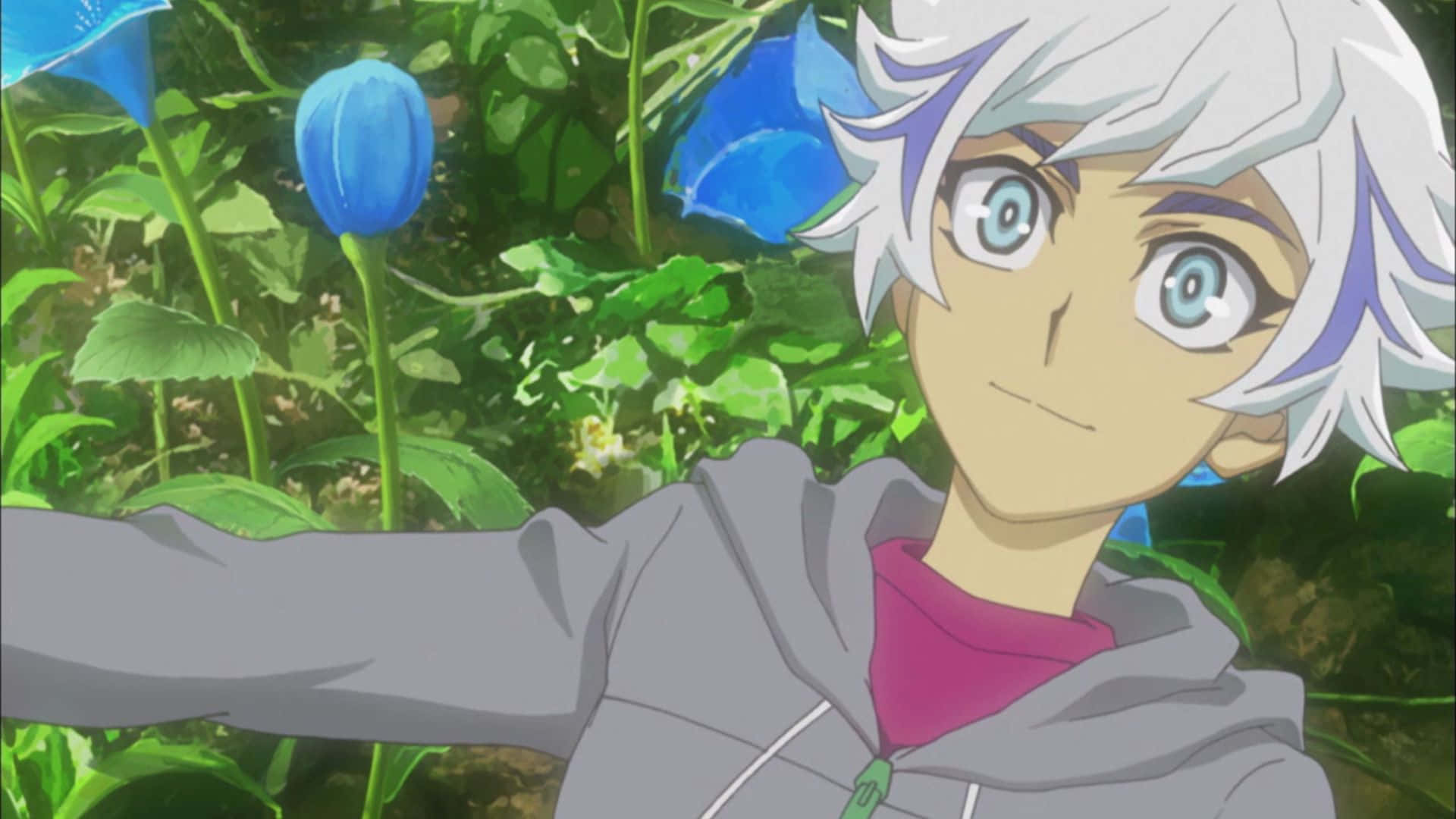 Ryoken Kogami, white hair, blue eyes, Full HD Desktop Wallpaper