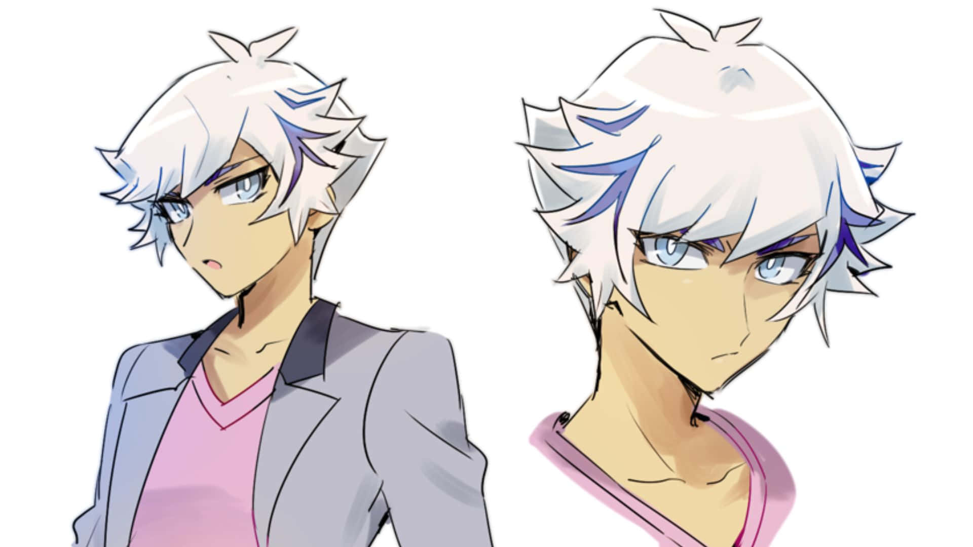 Ryoken Kogami, spiky white hair, blue eyes, Full HD Desktop Wallpaper