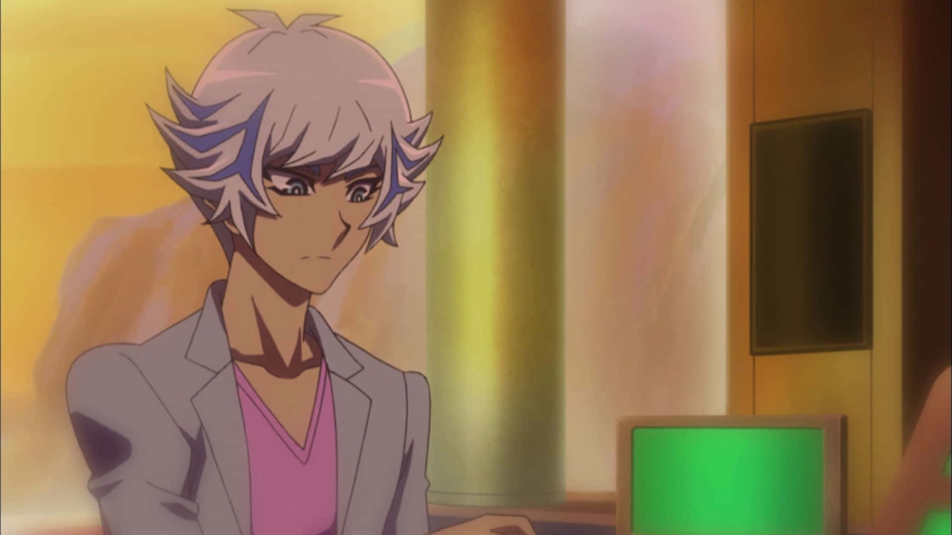 Ryoken Kogami, silver-haired, gray blazer, Full HD Desktop Wallpaper