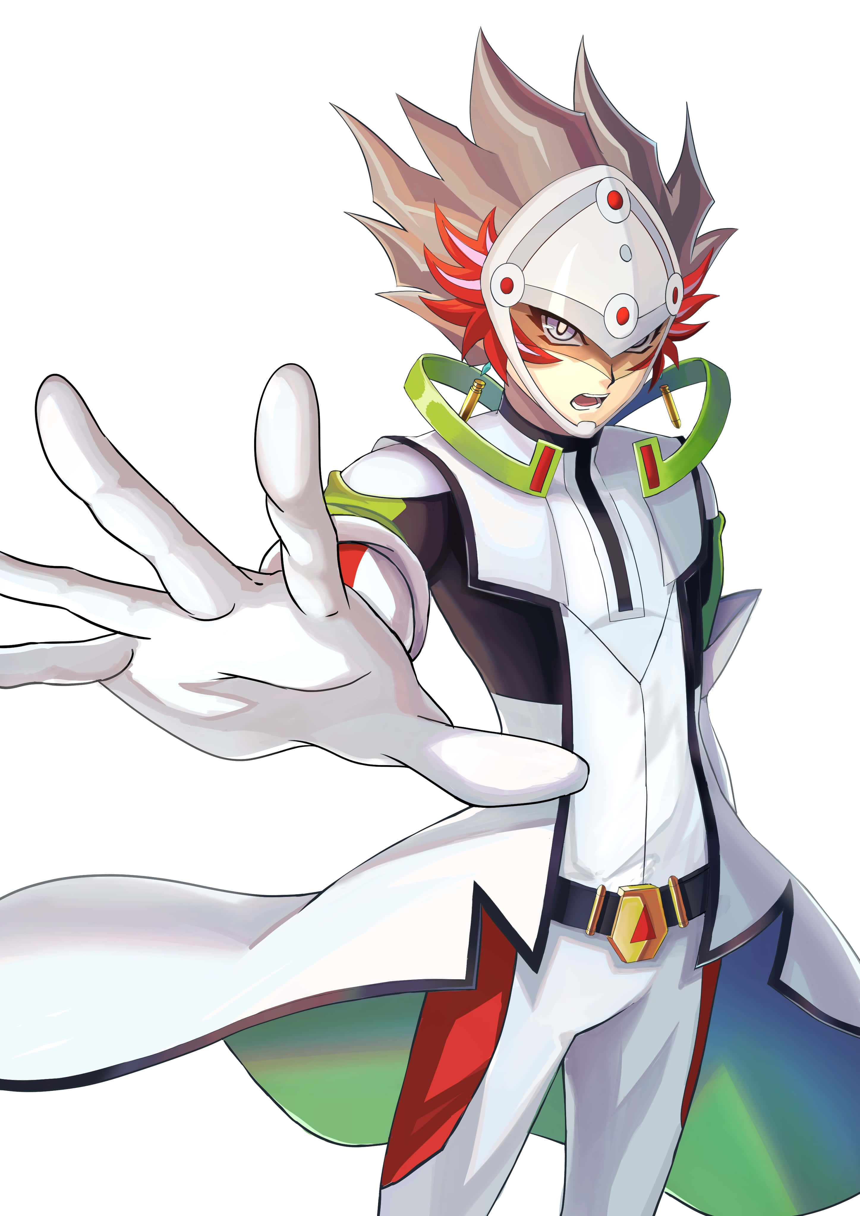 Ryoken Kogami, spiky red and gray hair, white helmet, 4K Phone Wallpaper