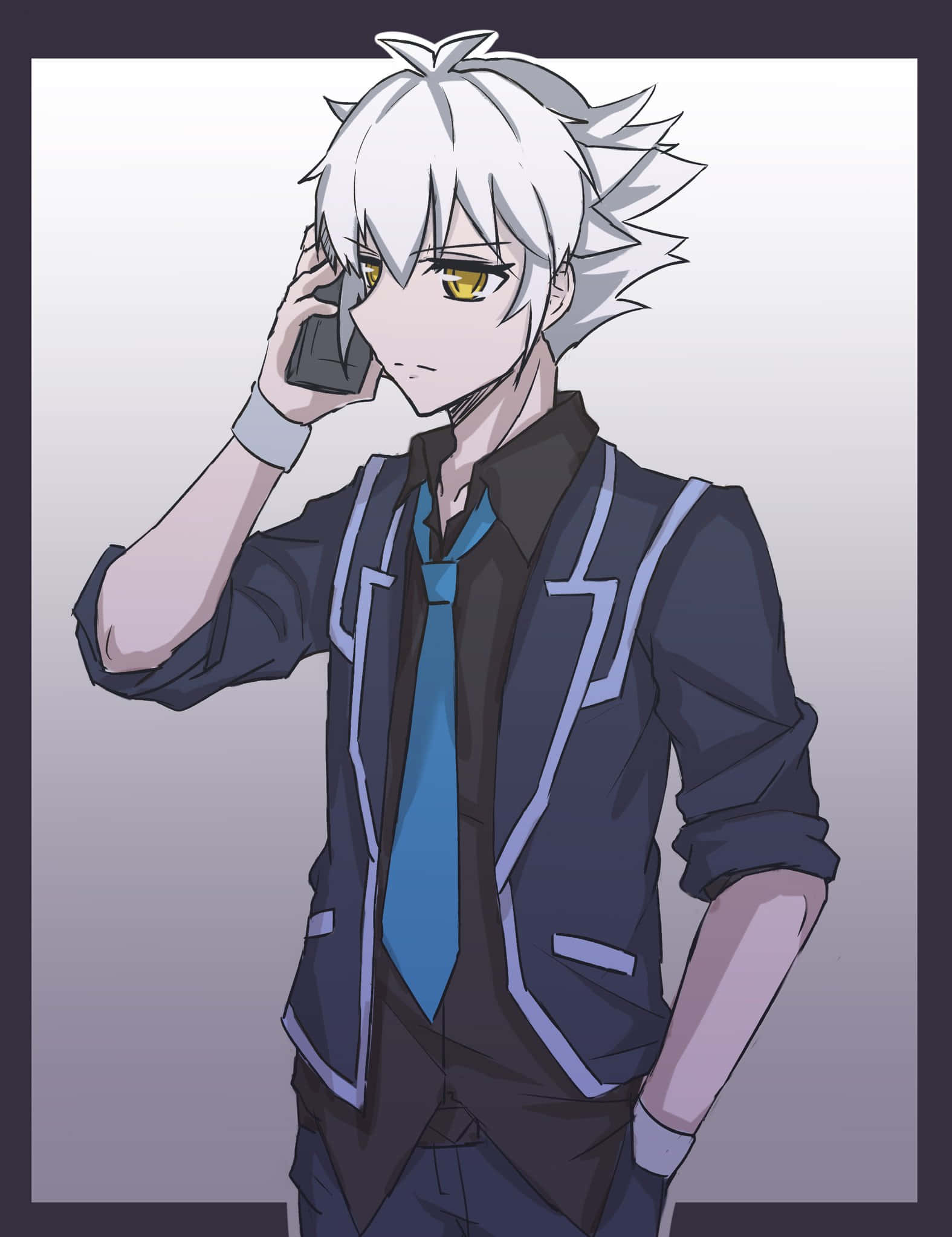 Ryoken Kogami, silver-haired, yellow eyes, Full HD Phone Wallpaper