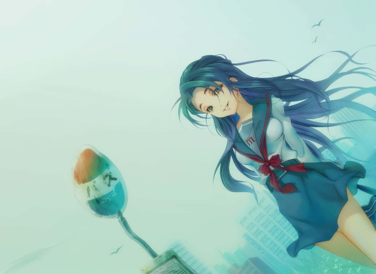Ryoko Asakura, blue-haired, school uniform, HD Desktop Wallpaper