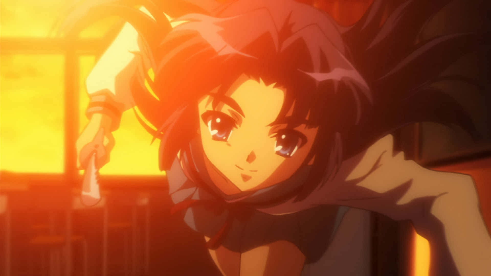 Ryoko Asakura, dark hair, golden light, Full HD Desktop Wallpaper