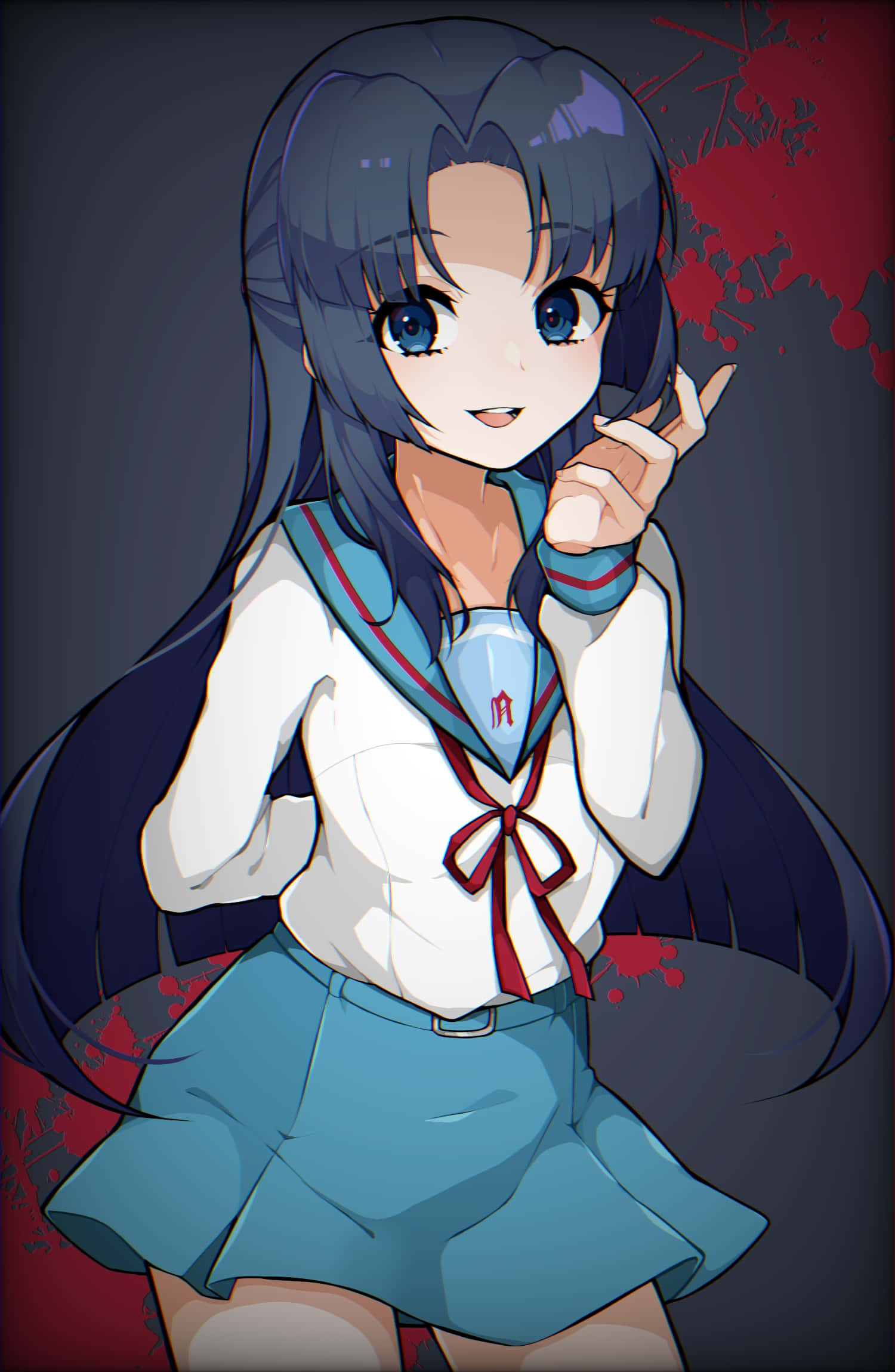 Ryoko Asakura, blue sailor uniform, dark red splatter background, Full HD Phone Wallpaper