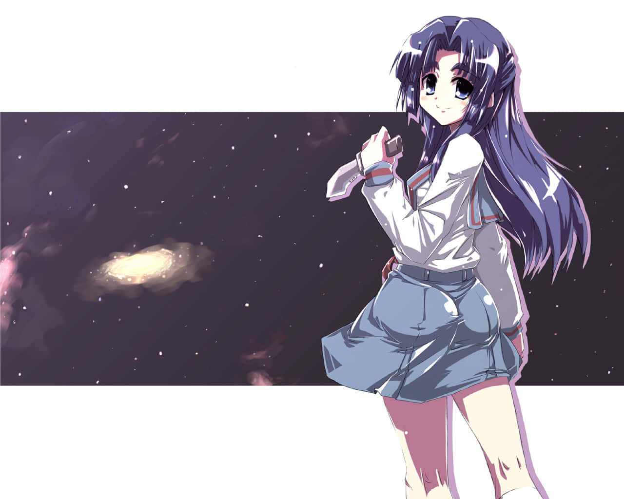 Ryoko Asakura, long purple hair, starry space backdrop, HD Desktop Wallpaper
