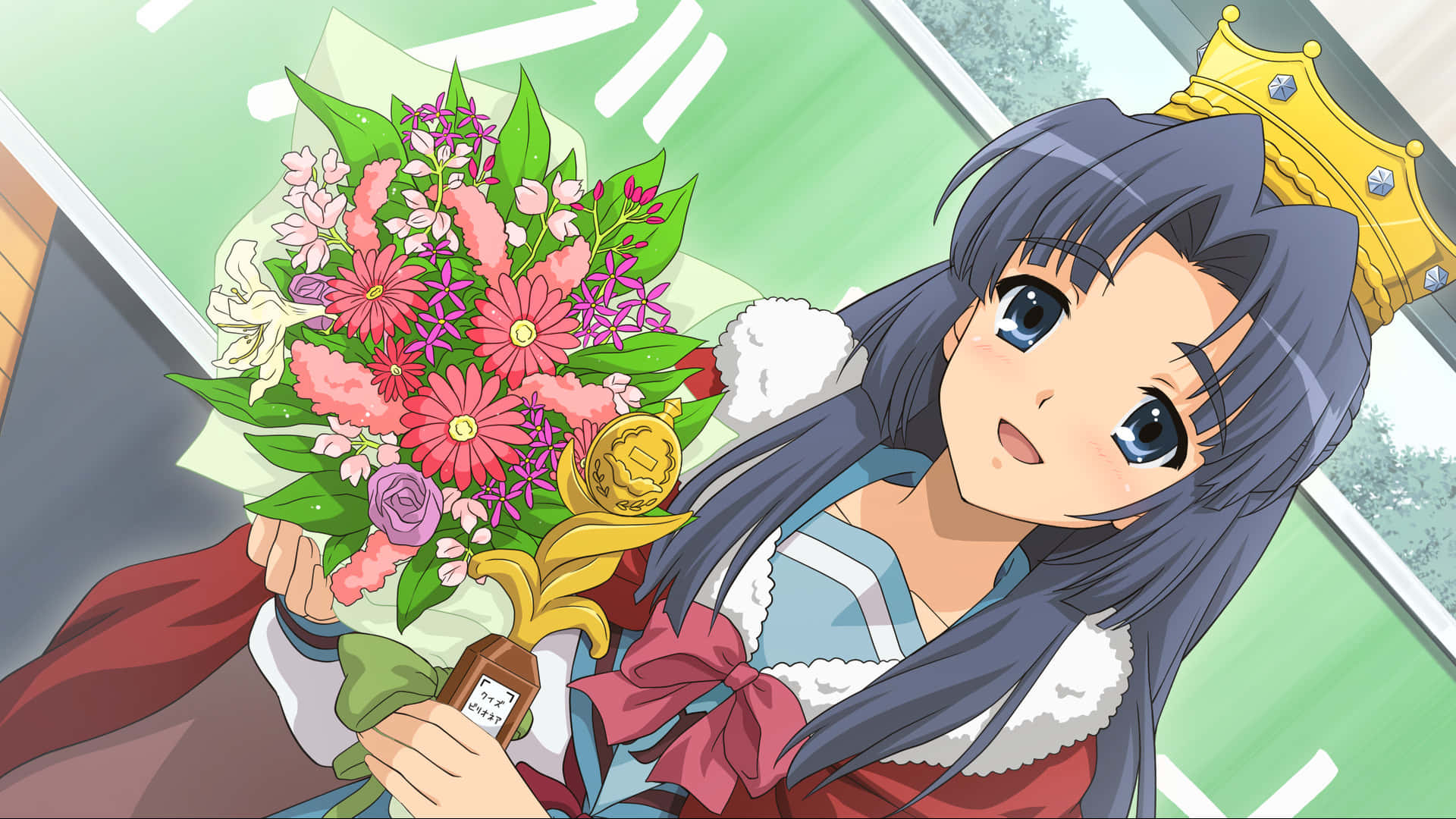 Ryoko Asakura, blue hair, crown, Full HD Desktop Wallpaper
