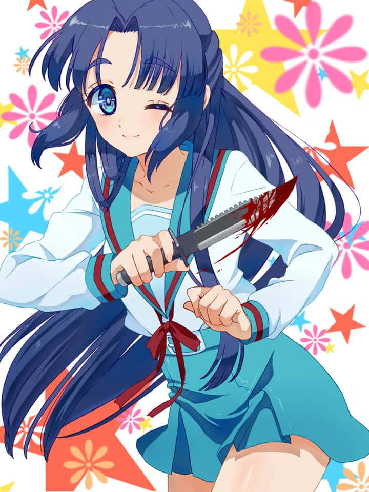 Ryoko Asakura, blue hair, one eye, SD Phone Wallpaper