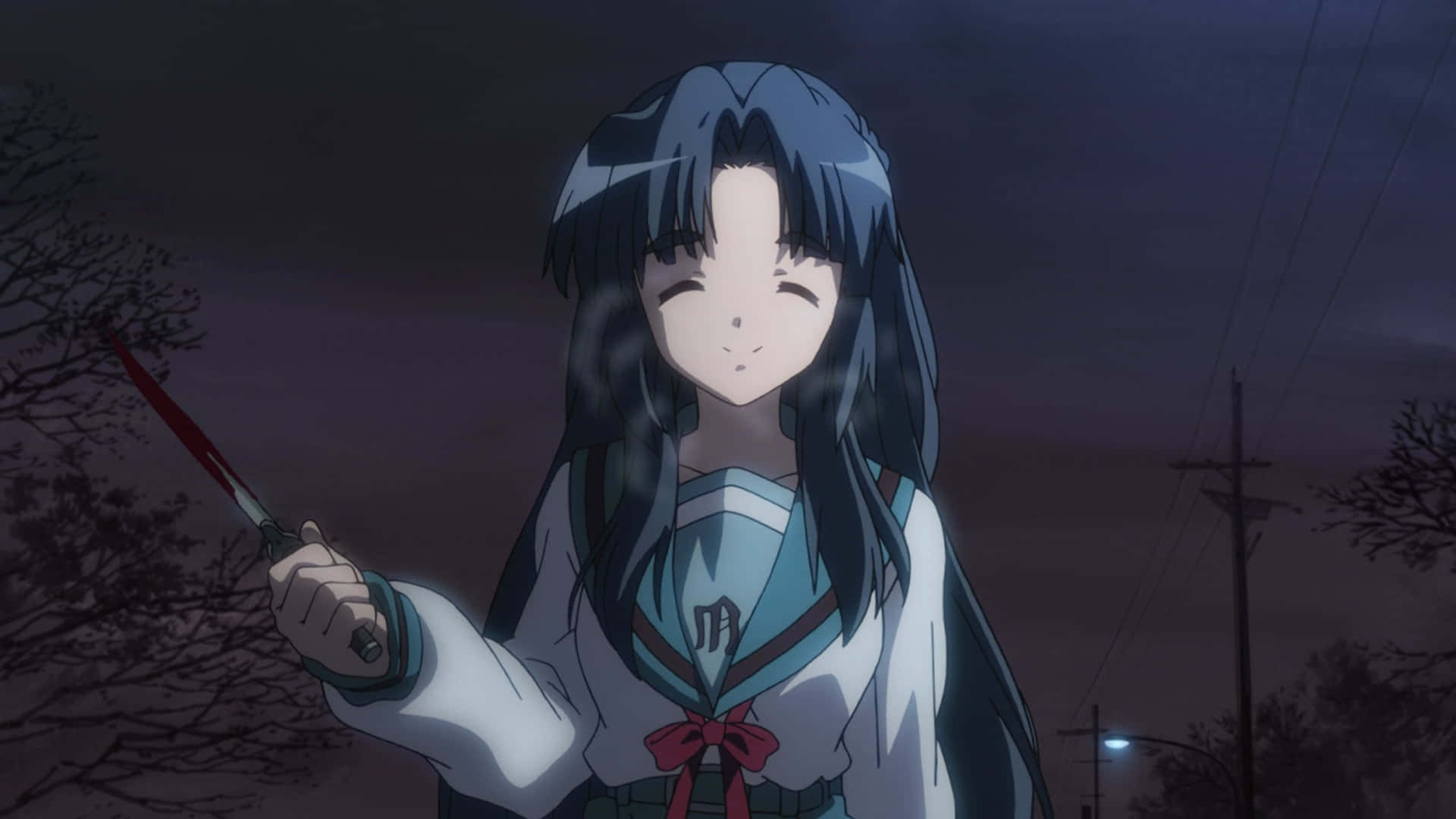 Ryoko Asakura, school uniform, bloodied knife, Full HD Desktop Wallpaper
