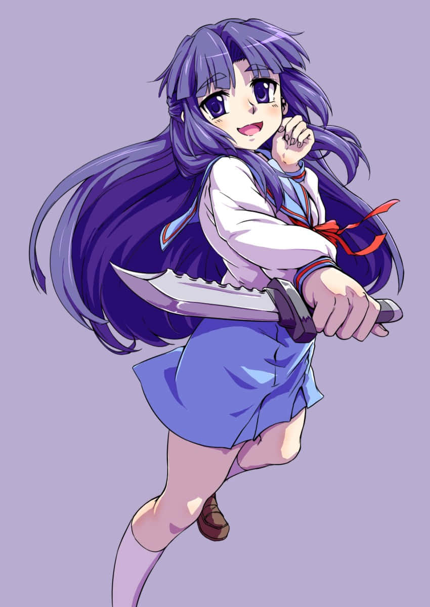Ryoko Asakura, long purple hair, large knife, SD Phone Wallpaper