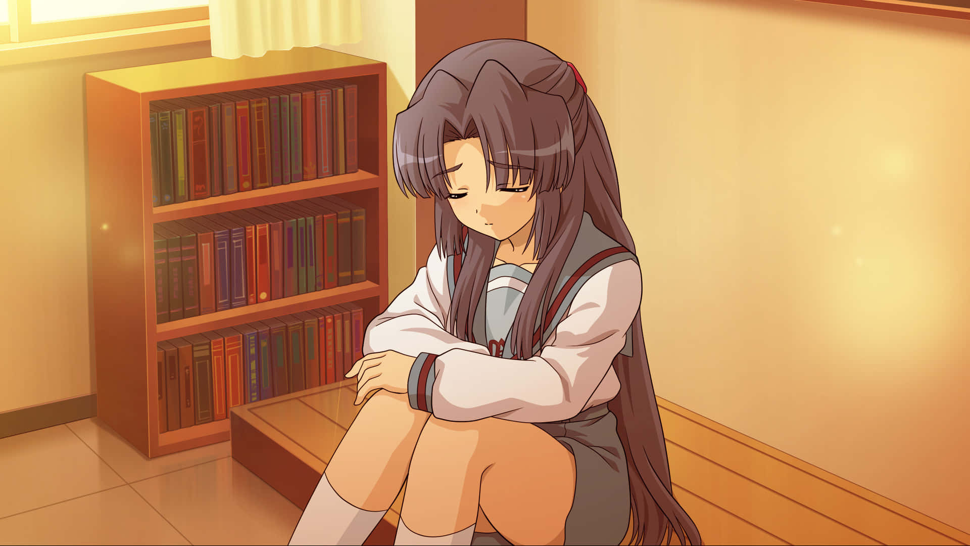 Ryoko Asakura, school uniform, wooden floor, Full HD Desktop Wallpaper