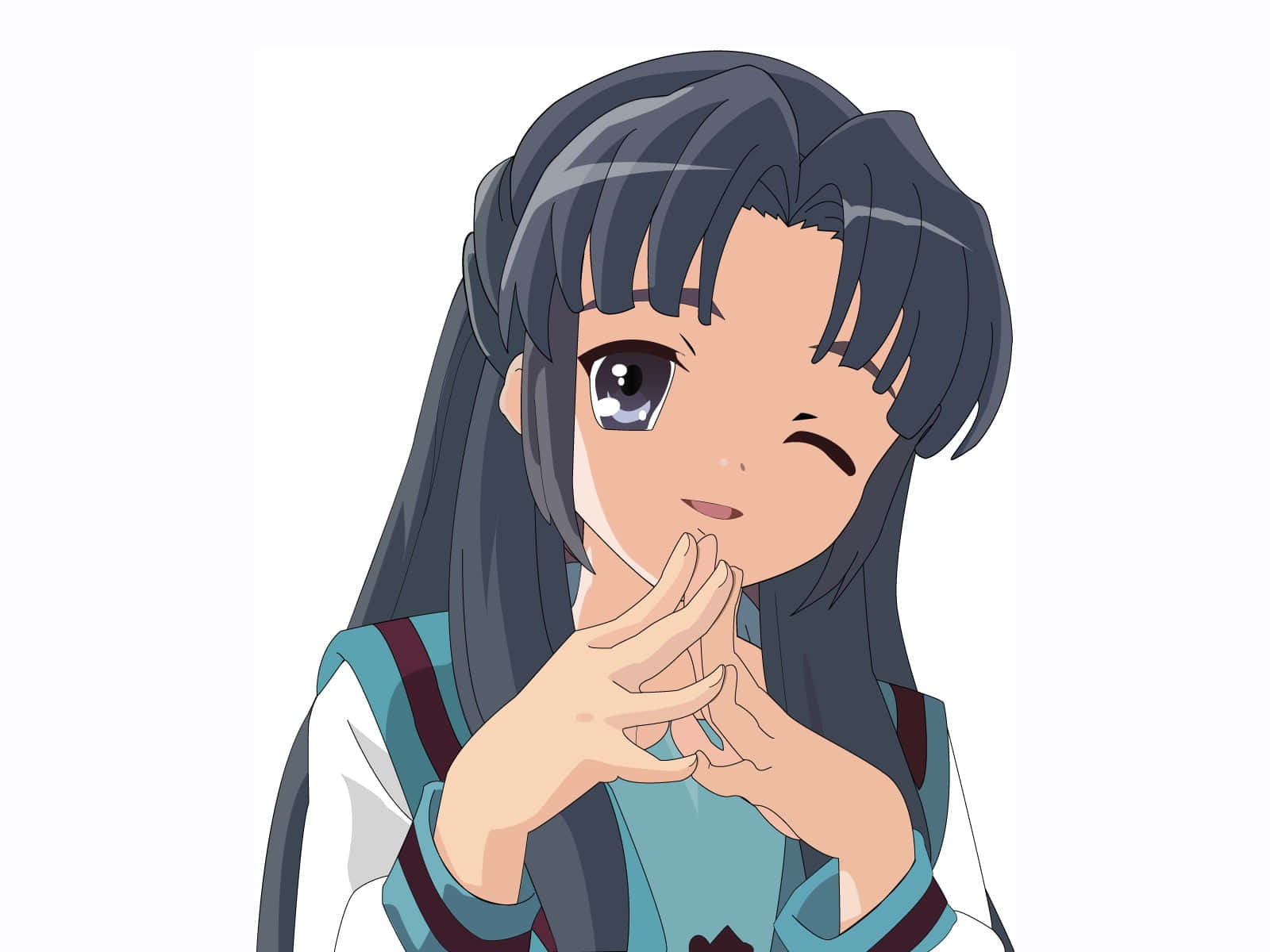 Ryoko Asakura, dark hair, winks playfully, HD Desktop Wallpaper