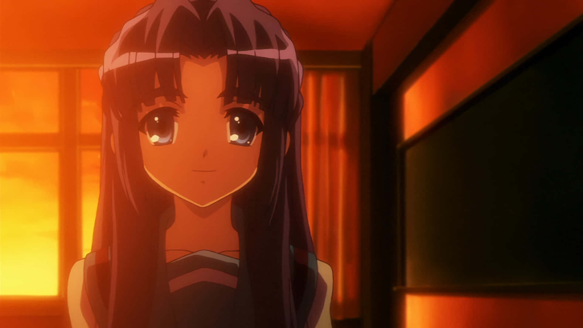 Ryoko Asakura, sunset, warmly lit room, Full HD Desktop Wallpaper