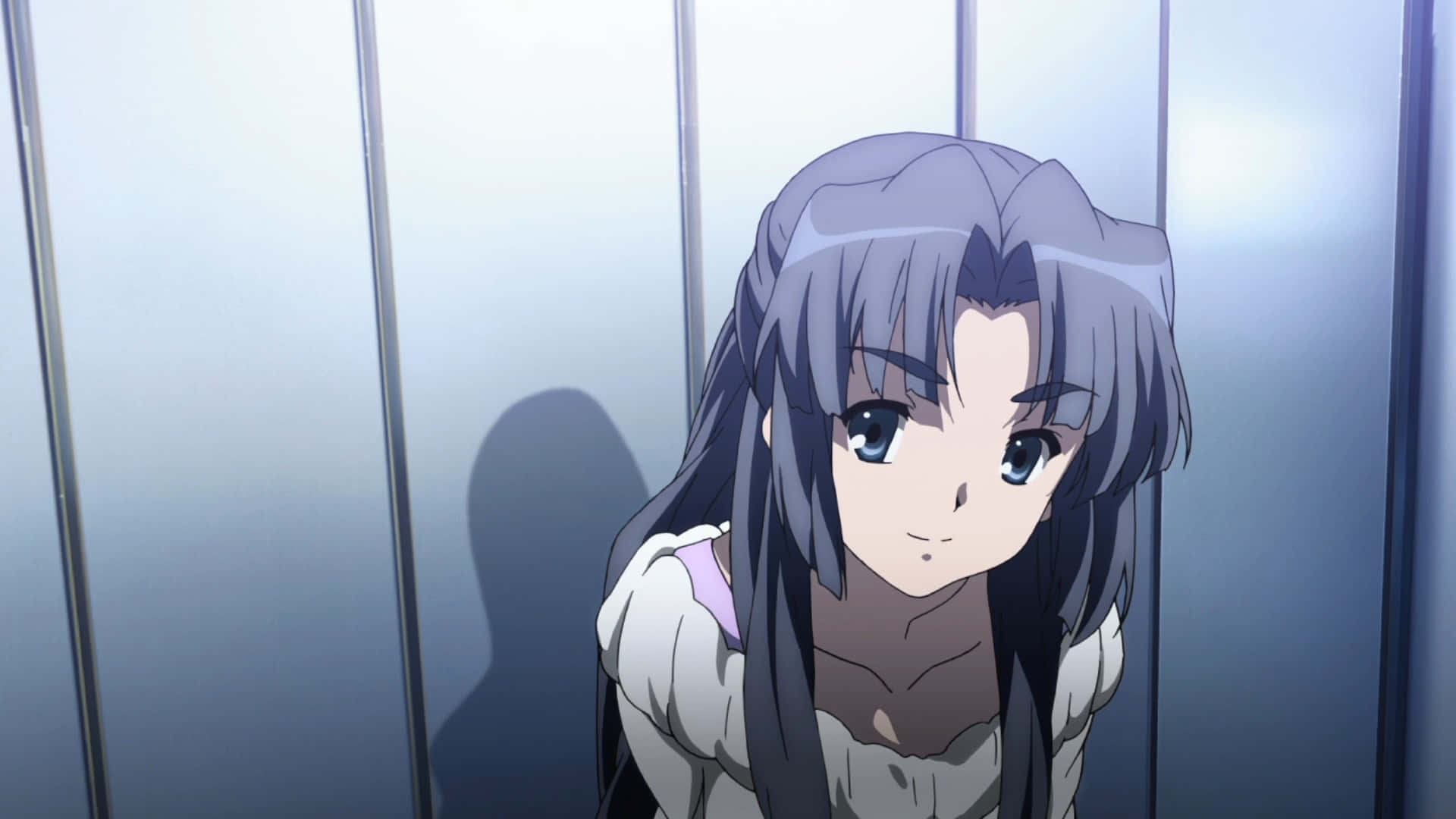 Ryoko Asakura, long gray hair, blue eyes, Full HD Desktop Wallpaper