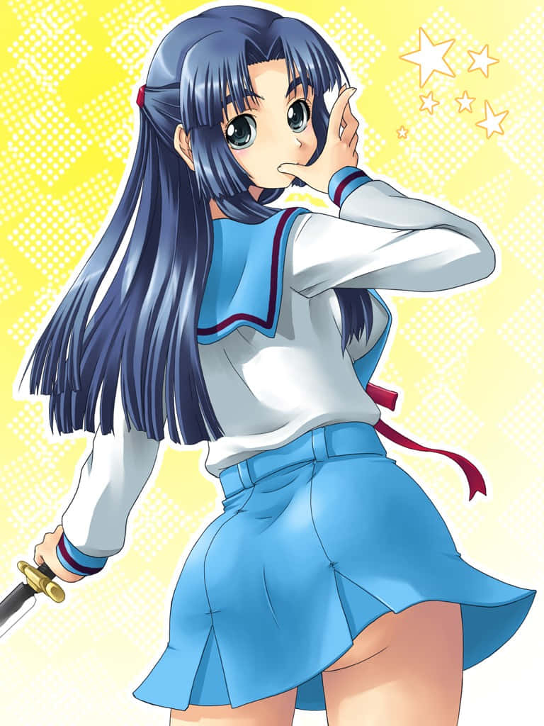 Ryoko Asakura, sailor uniform, long blue hair, SD Phone Wallpaper