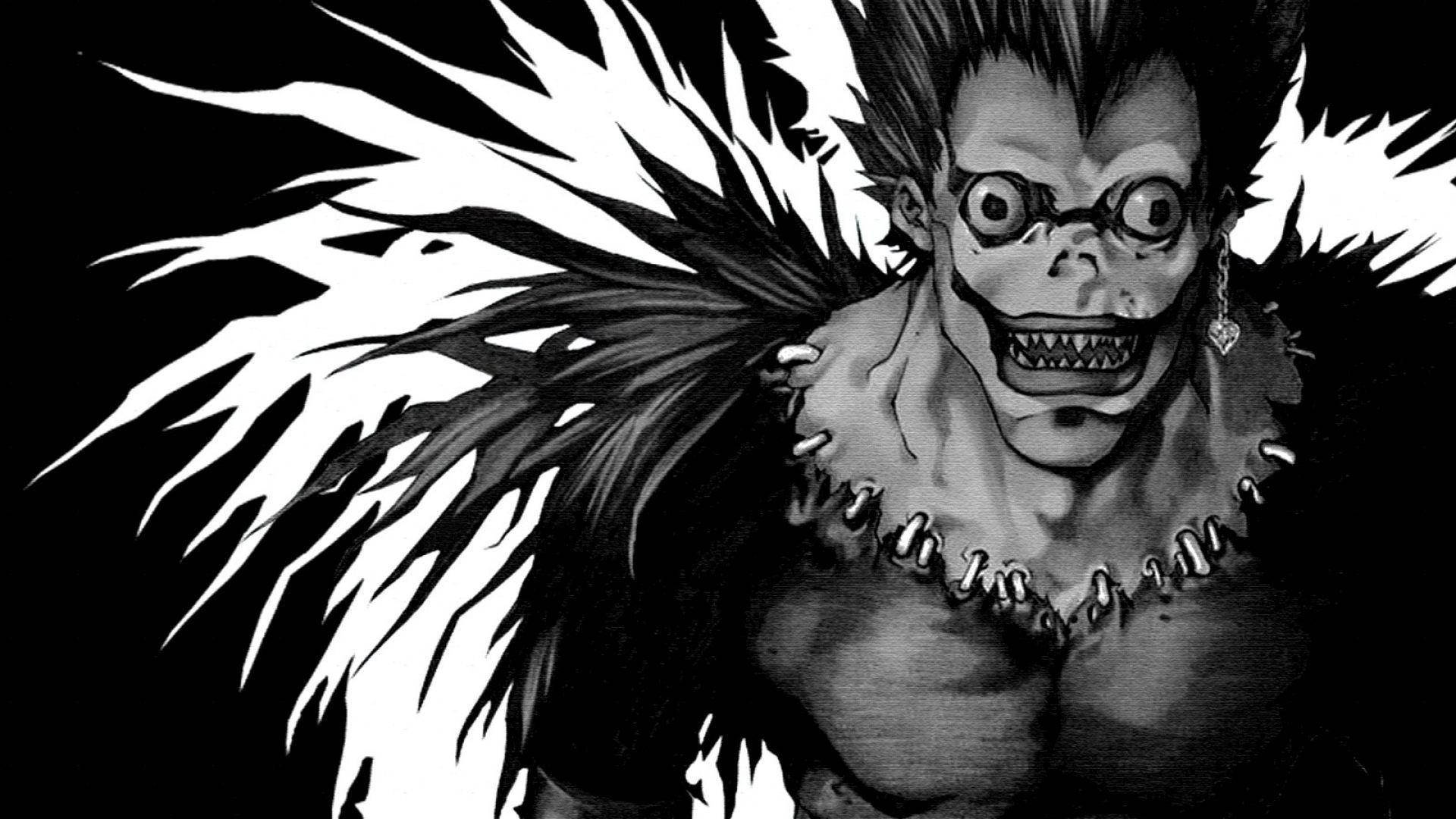 Ryuk, white silhouette, spiky hair, Full HD Desktop Wallpaper