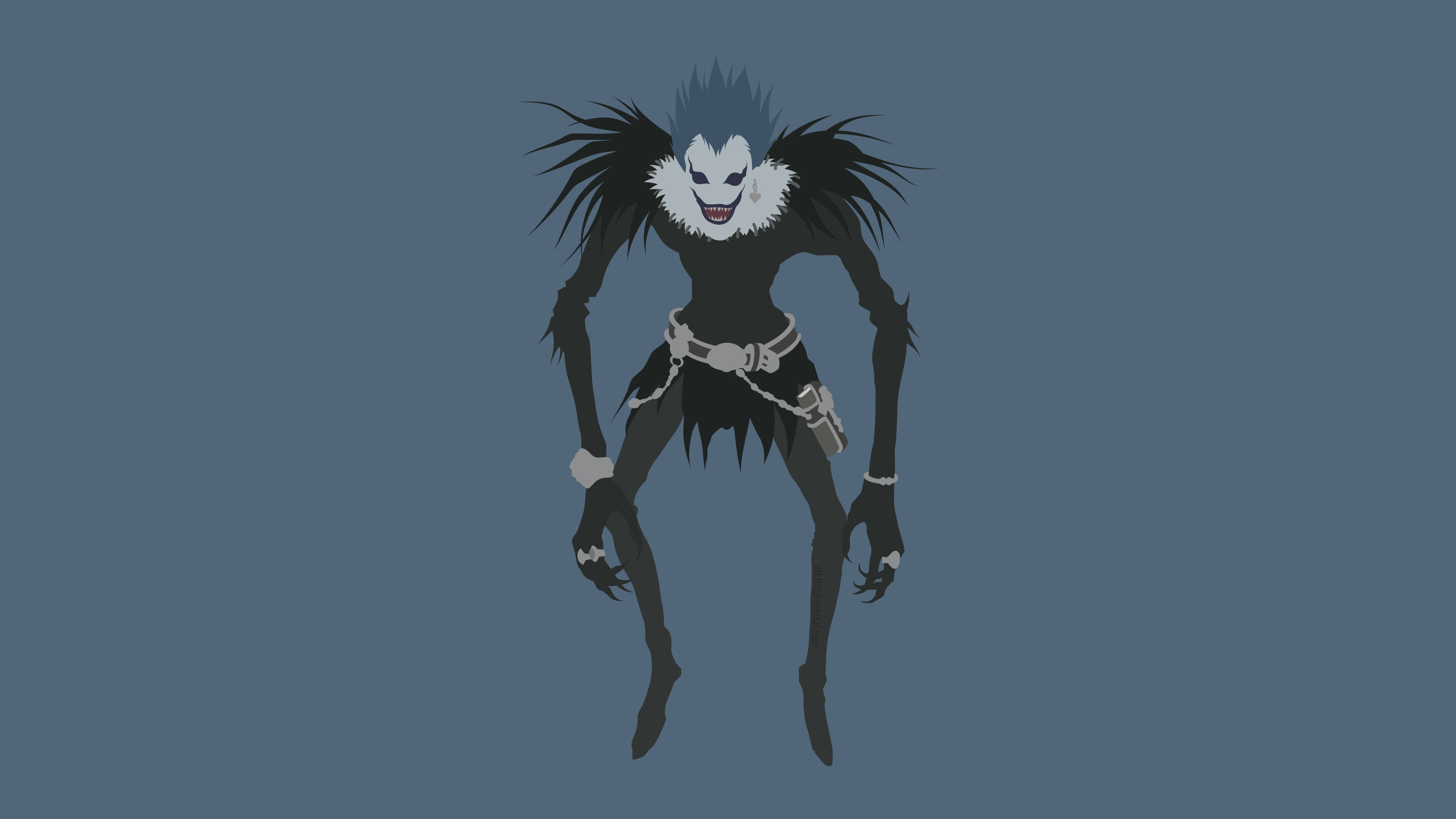 Ryuk, spiky blue hair, white ruffled collar, 4K Desktop Wallpaper