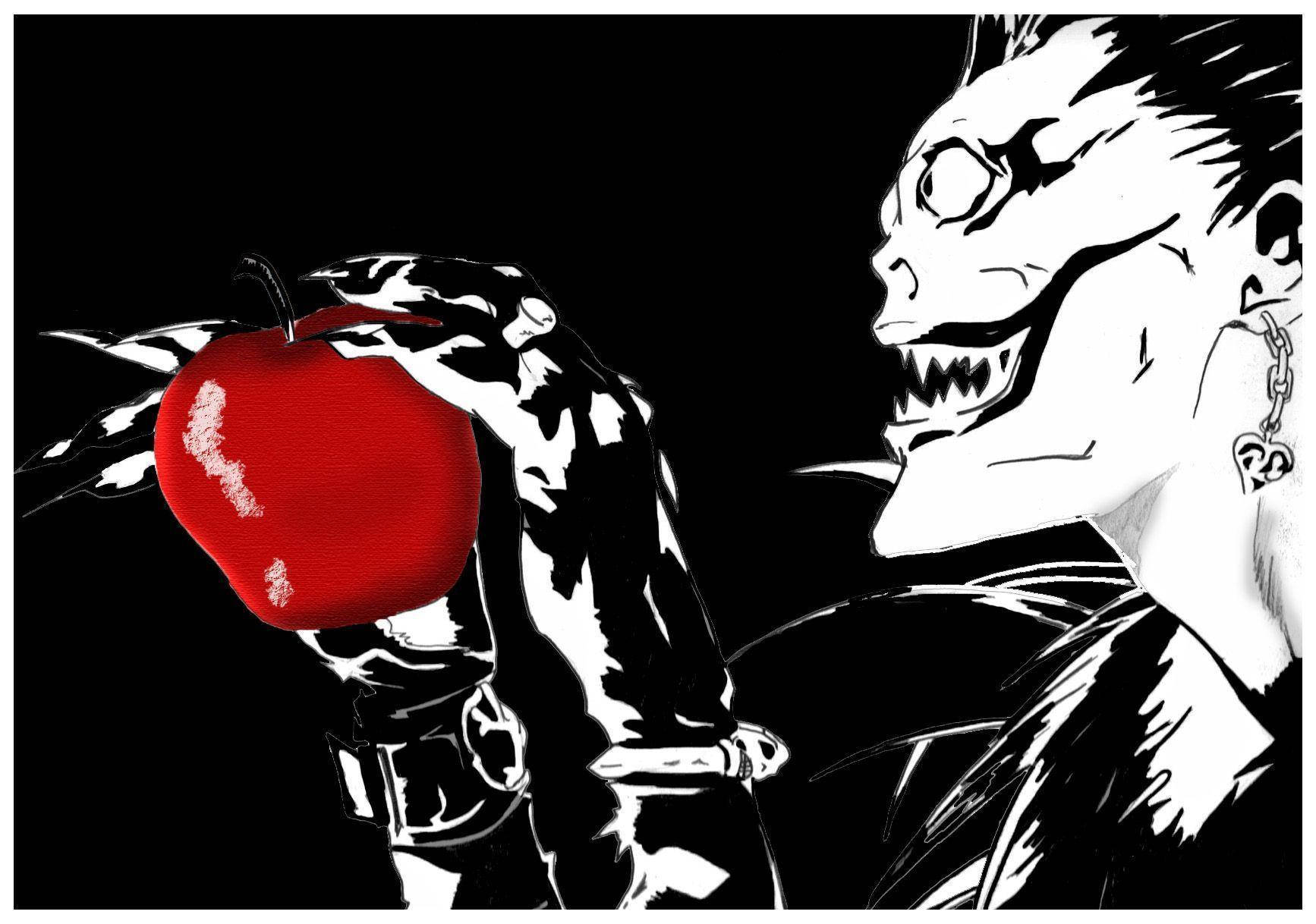 Ryuk, skull face, vivid red apple, HD Desktop Wallpaper
