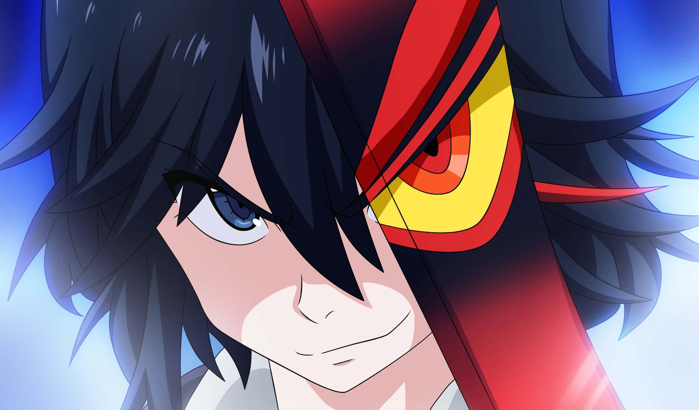 Ryuko Matoi, red and yellow mask, dark hair, Full HD Desktop Wallpaper