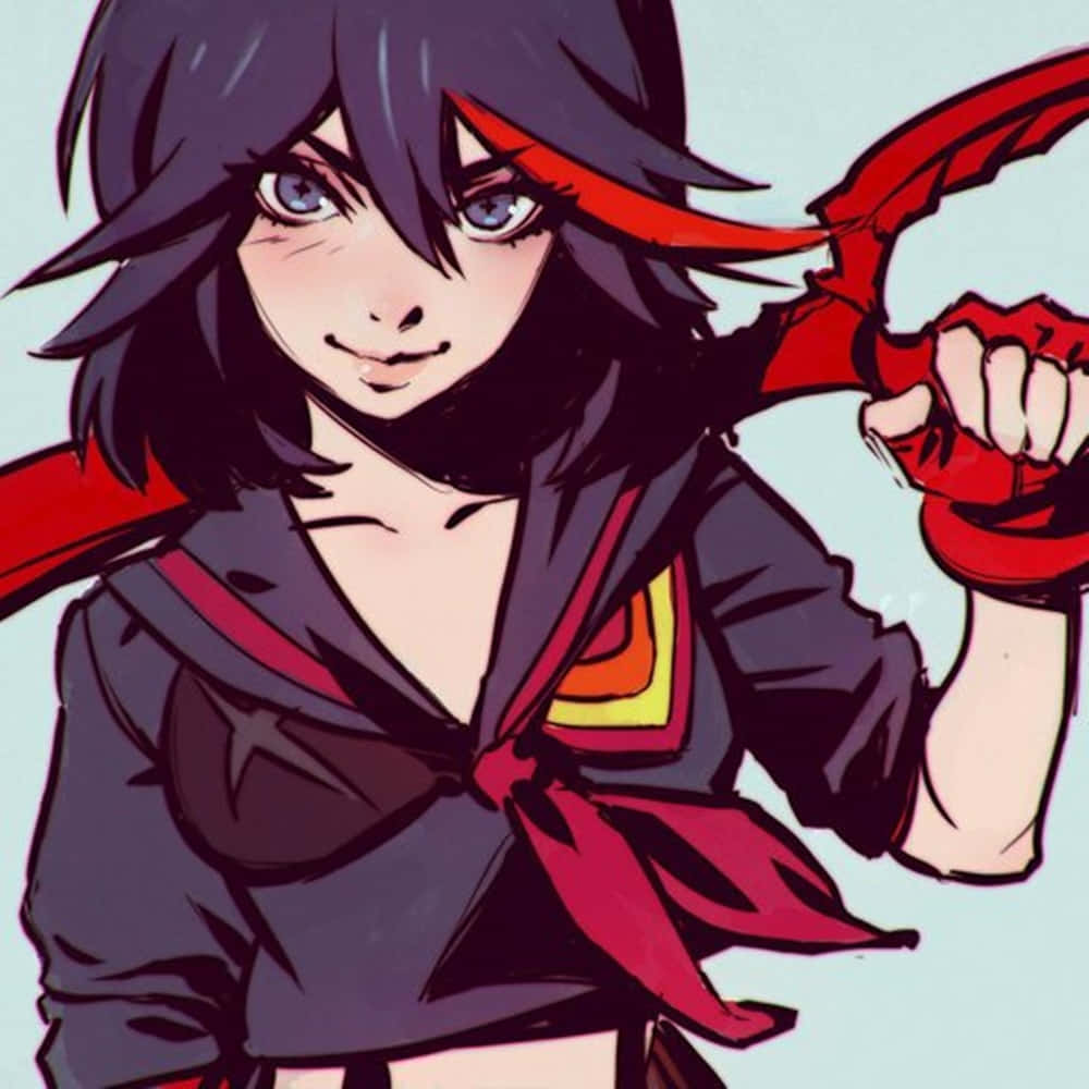 Ryuko Matoi, red scythe, dark hair, SD Desktop Wallpaper