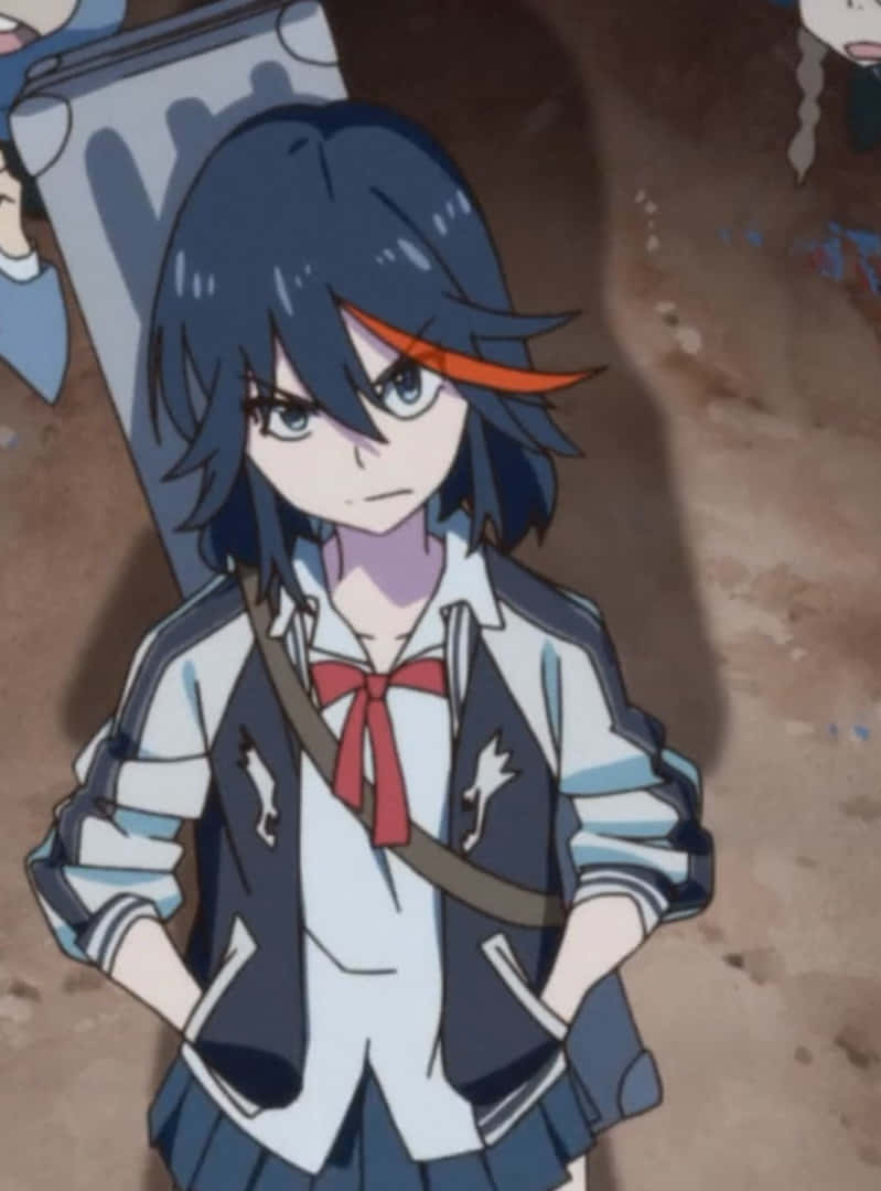 Ryuko Matoi, dark blue hair, orange streak, SD Phone Wallpaper