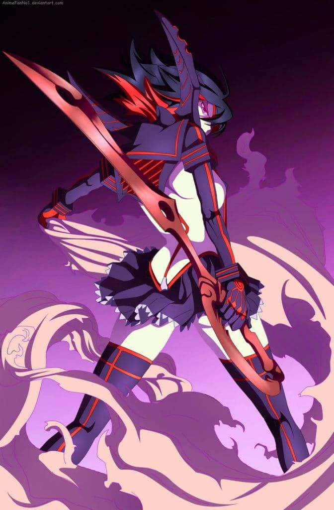 Ryuko Matoi, purple and red armor, glowing sword, SD Phone Wallpaper