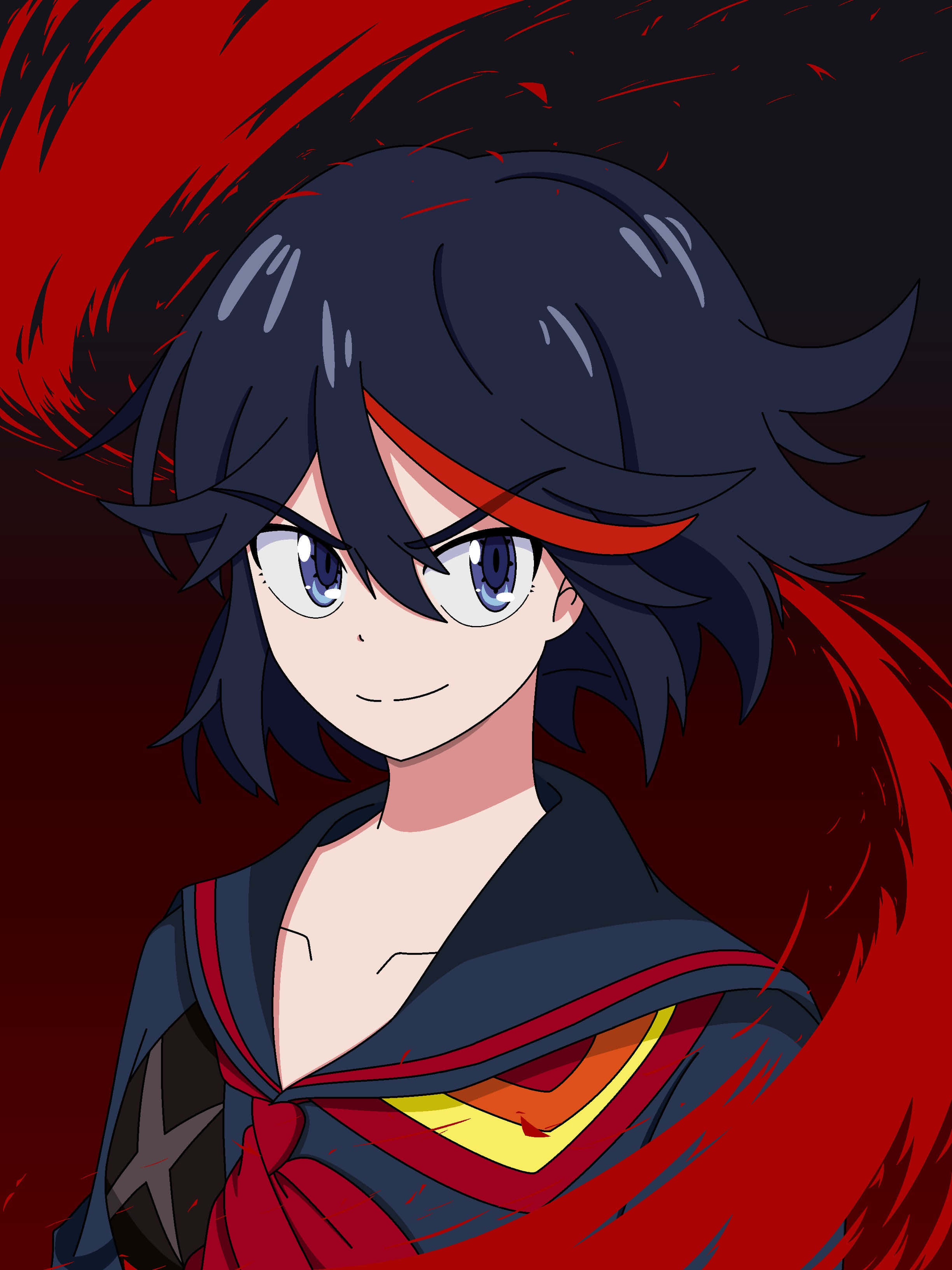 Ryuko Matoi, red headband, swirling red background, 2K Phone Wallpaper