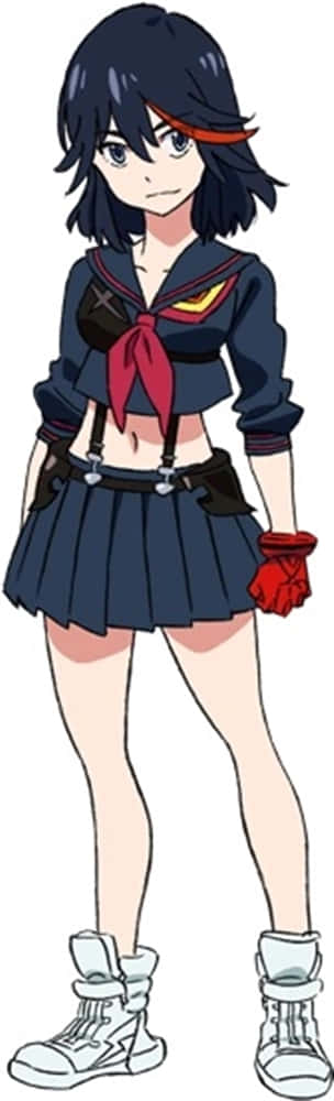 Ryuko Matoi, dark blue sailor uniform, red accents, SD Phone Wallpaper