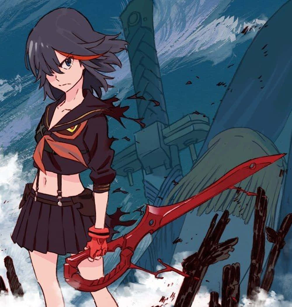 Ryuko Matoi, red scissor weapon, stormy, SD Phone Wallpaper