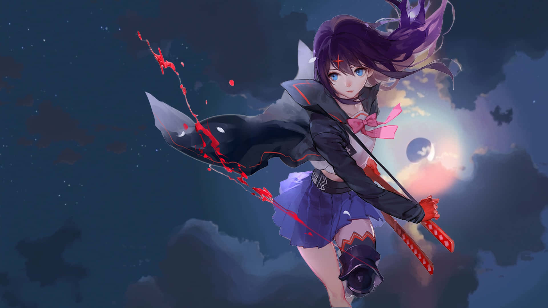 Ryuko Matoi, purple-haired, school uniform, Full HD Desktop Wallpaper