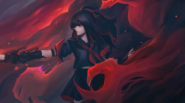 Ryuko Matoi, black school uniform, sword, SD Desktop Wallpaper