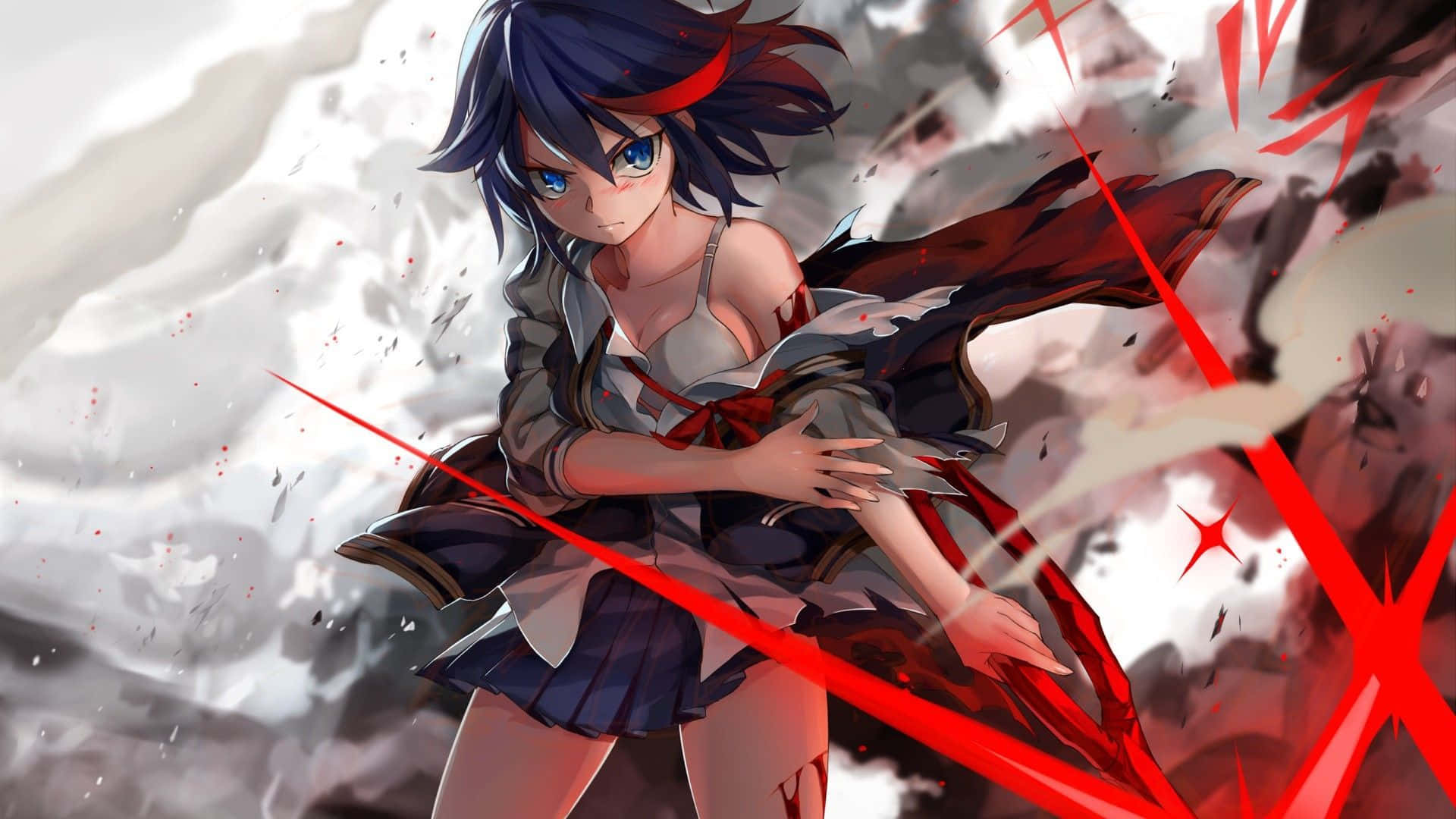 Ryuko Matoi, red energy blade, shattered battlefield, Full HD Desktop Wallpaper