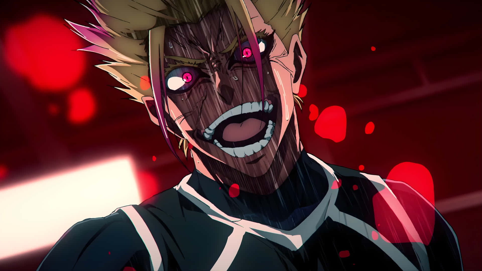 Ryusei Shido, spiky blonde hair, glowing red eyes, Full HD Desktop Wallpaper