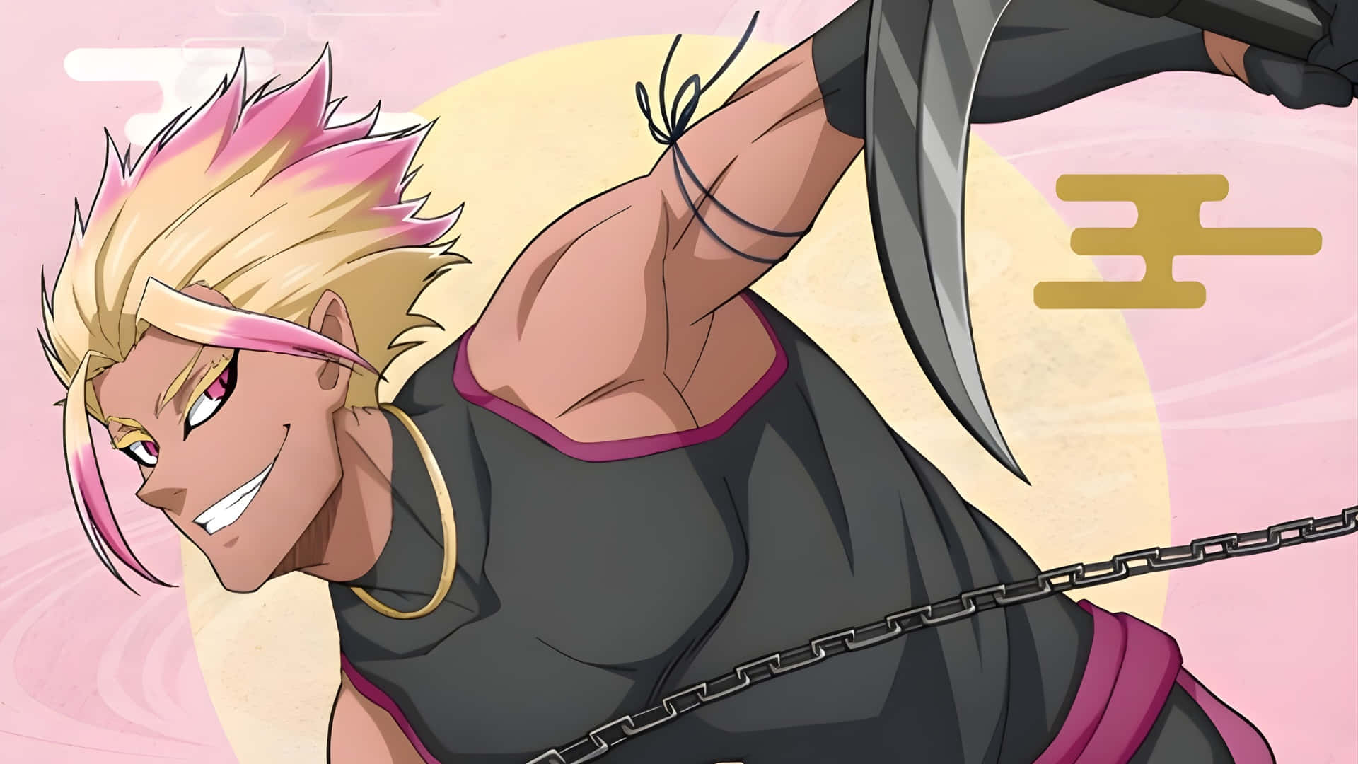 Ryusei Shido, spiky blonde anime warrior, pink highlights, Full HD Desktop Wallpaper