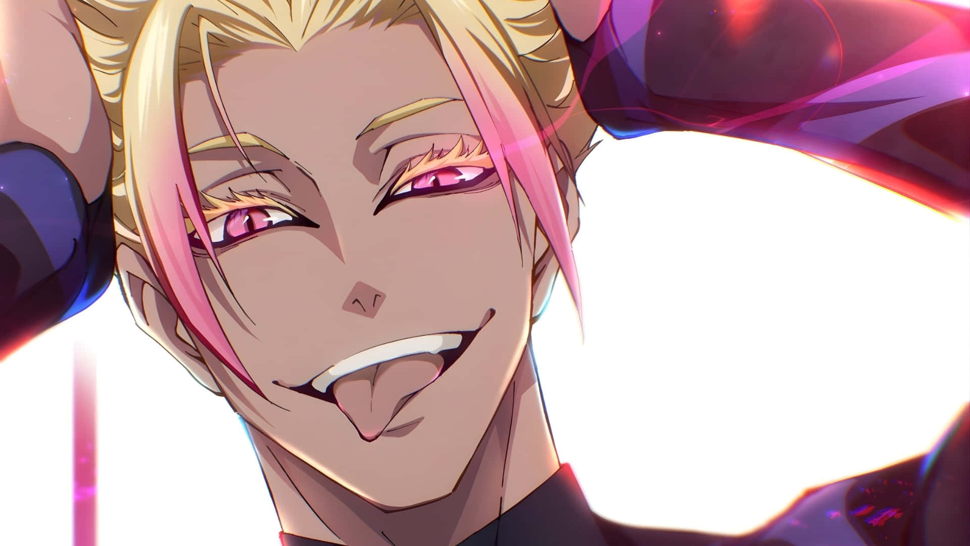 Ryusei Shido, blonde and pink hair, winks playfully, Full HD Desktop Wallpaper