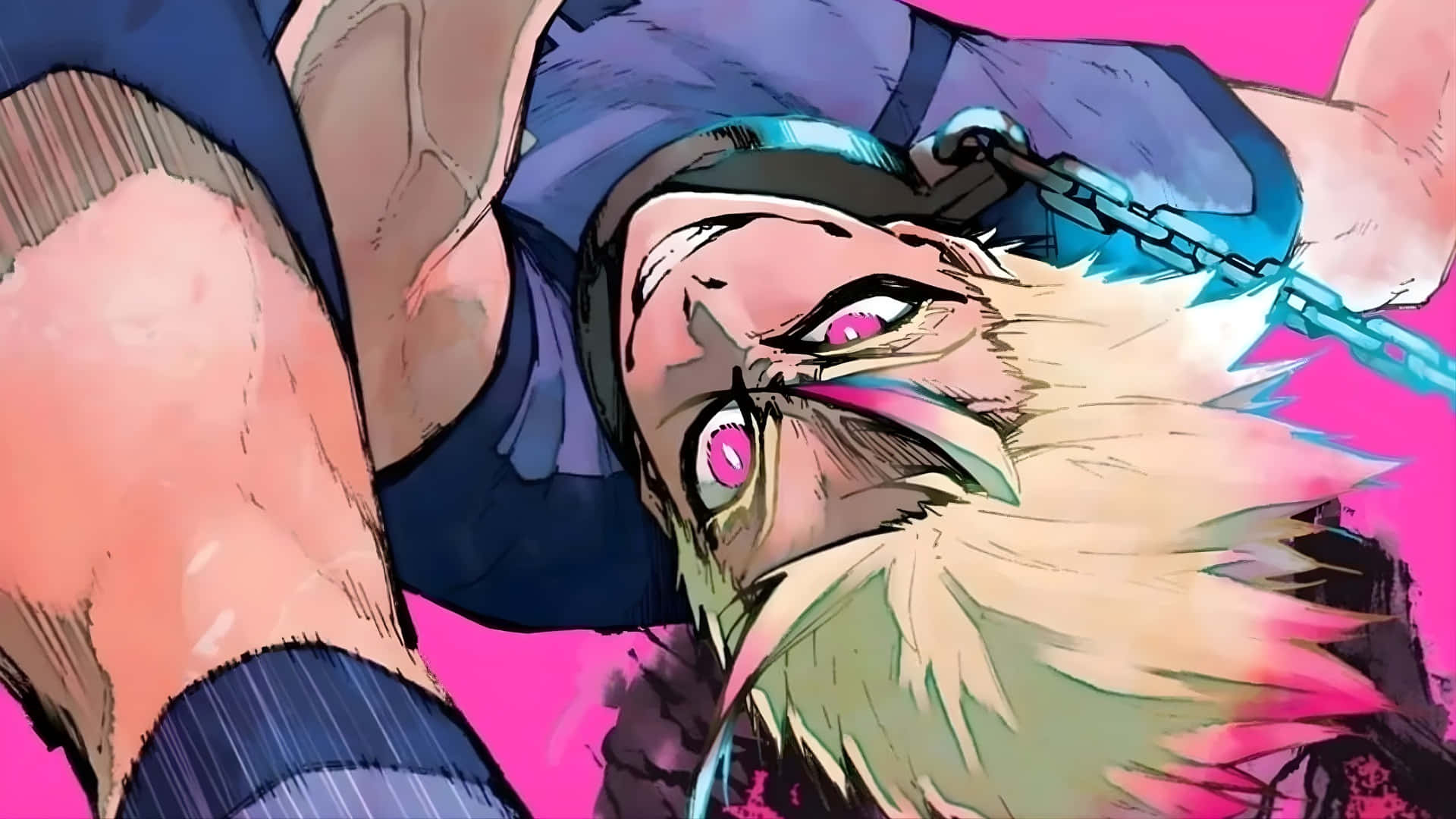 Ryusei Shido, spiky blonde hair, glowing pink eyes, Full HD Desktop Wallpaper