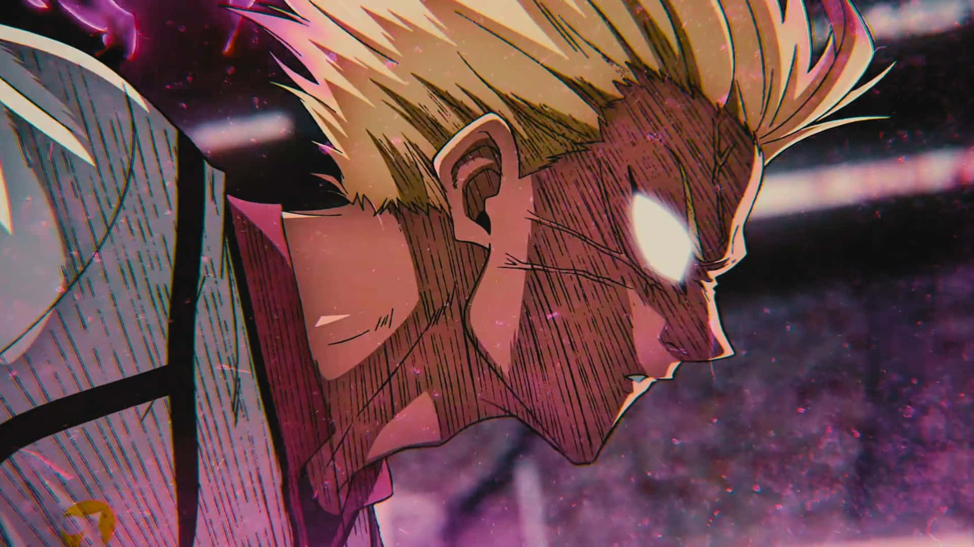 Ryusei Shido, spiky blonde hair, glowing white eyes, Full HD Desktop Wallpaper